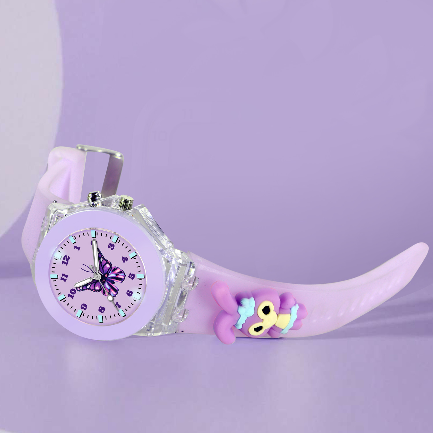 Image of MAAN INTERNATIONAL Kids Butterfly Fantasy Cartoon LED Light Purple Silicone Strap Analog Watch - For Boys & Girls BF-PURPLE
