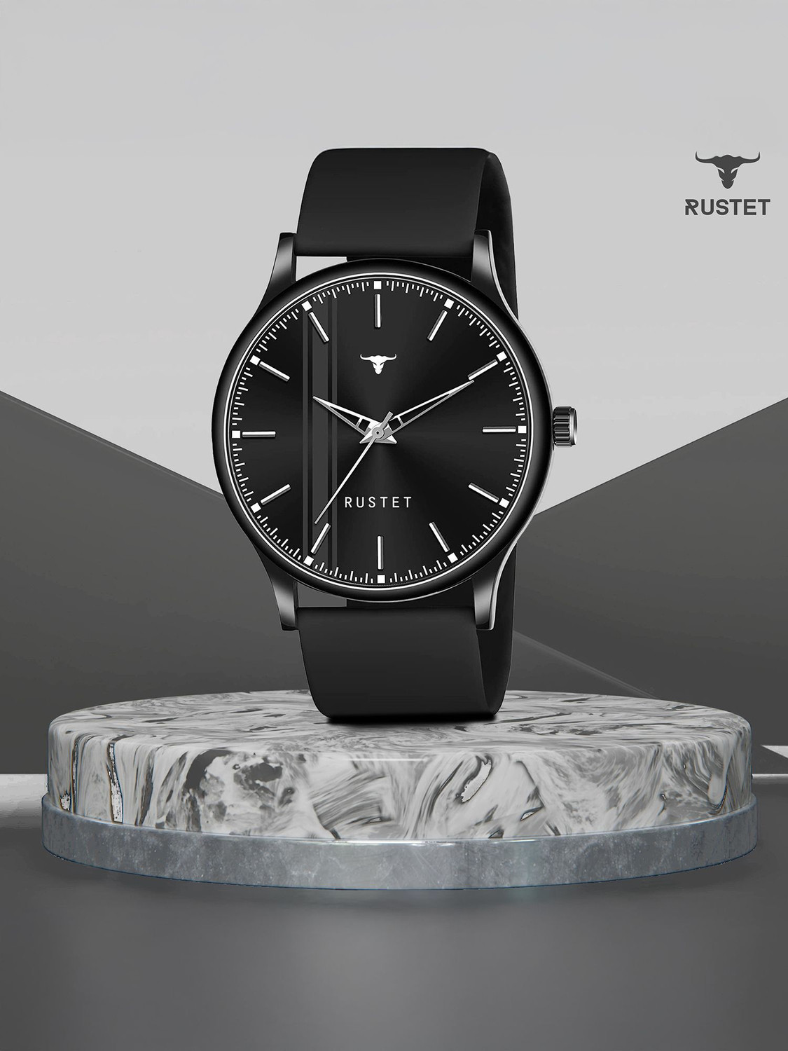 RUSTET LD-BK054-BLACK Silicone Analog Watch - Men - Image 1