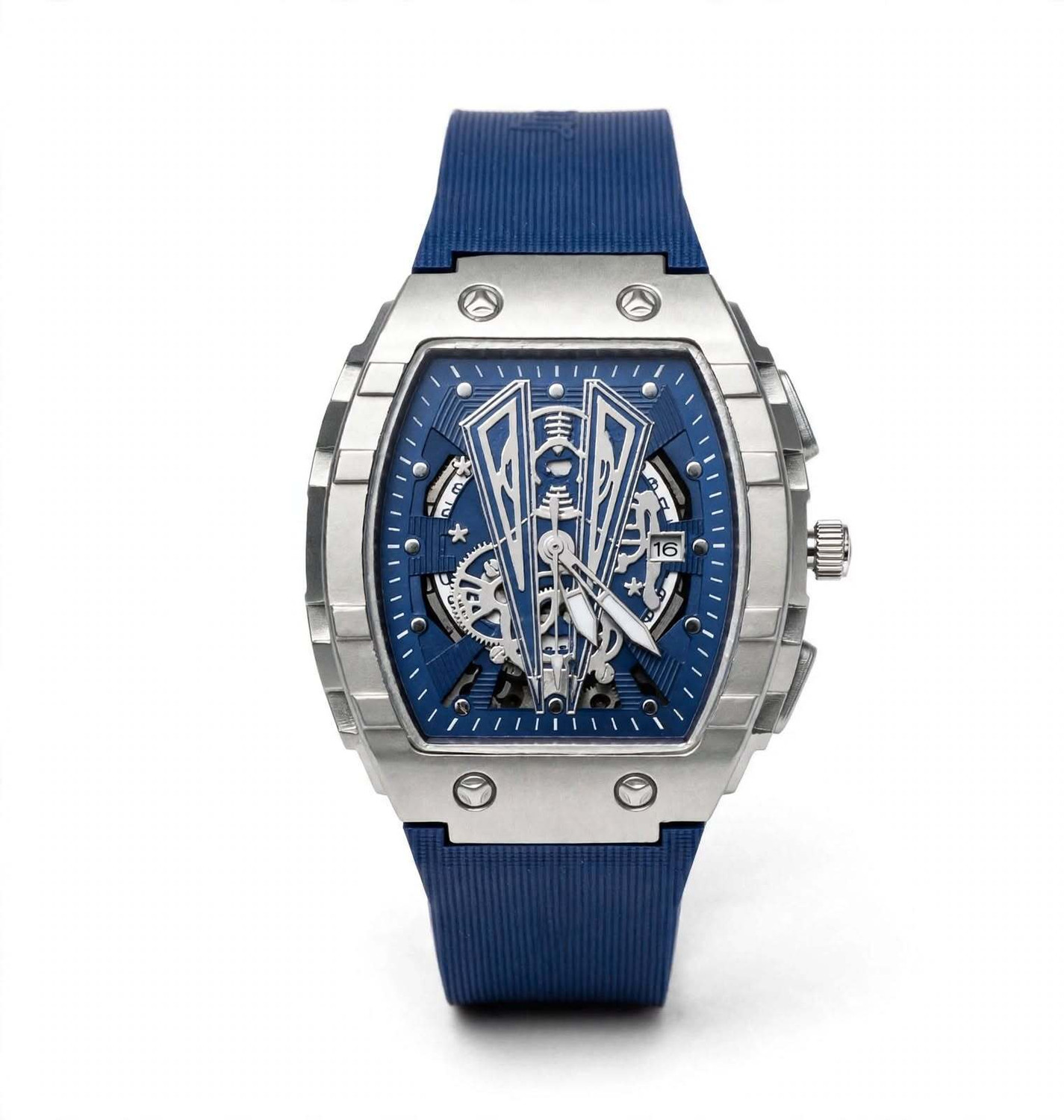 SINGGI Blue Tonneau Skeleton Analog Watch for Men - Image 1