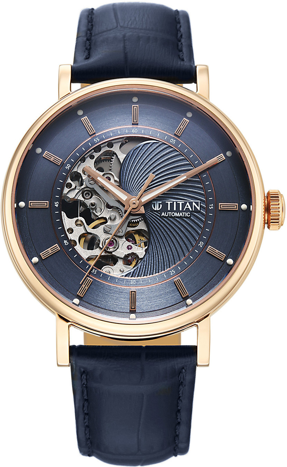 Image of Titan Ying Yang Automatic Blue Dial Blue Leather Strap Analog Watch - For Men 90222WL01