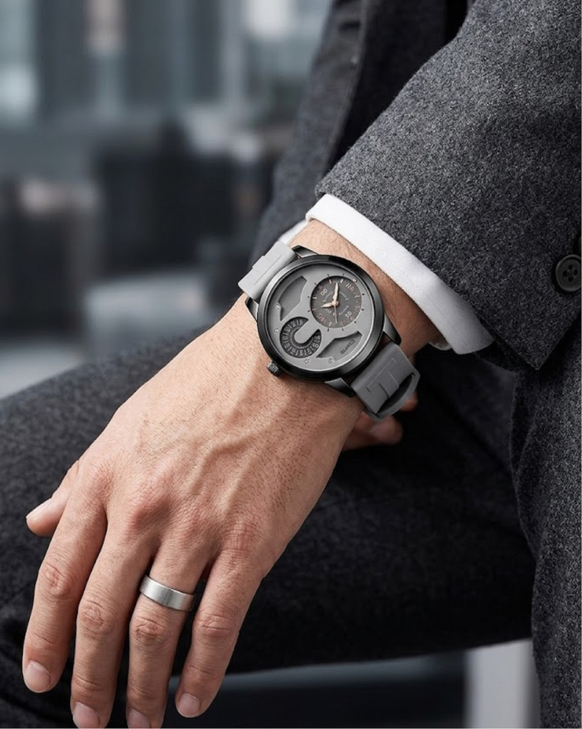 Image of MAAN INTERNATIONAL Prime Collection Dual Dial Quartz Black Silicone Strap Analog Watch - For Men MI-DD-GREY-04