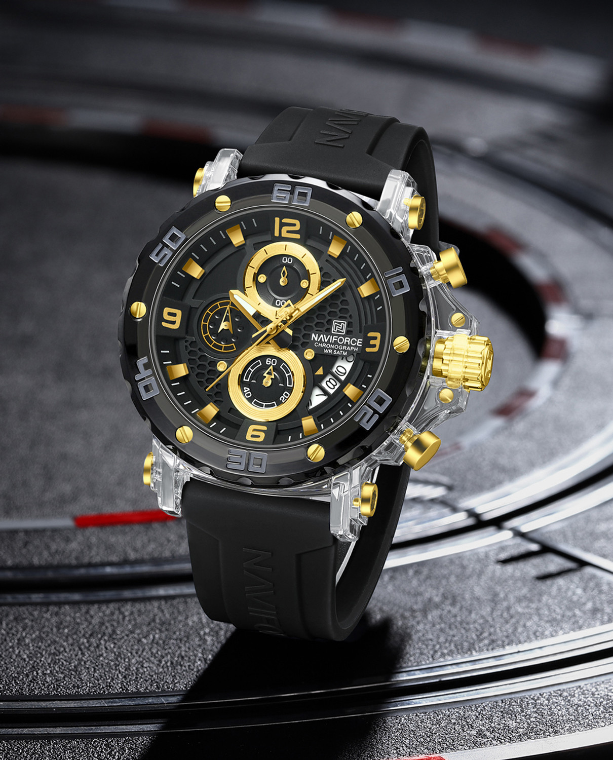 Image of NAVIFORCE Dominant Black with white Chronograph dial with Silicone strap Analog Watch - For Men 7123 Bold Sporty