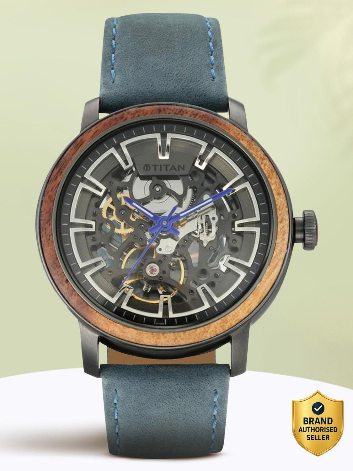 Image of Titan Phoenix Automatic Blue Dial Blue Leather Strap Analog Watch - For Men 90223QL01