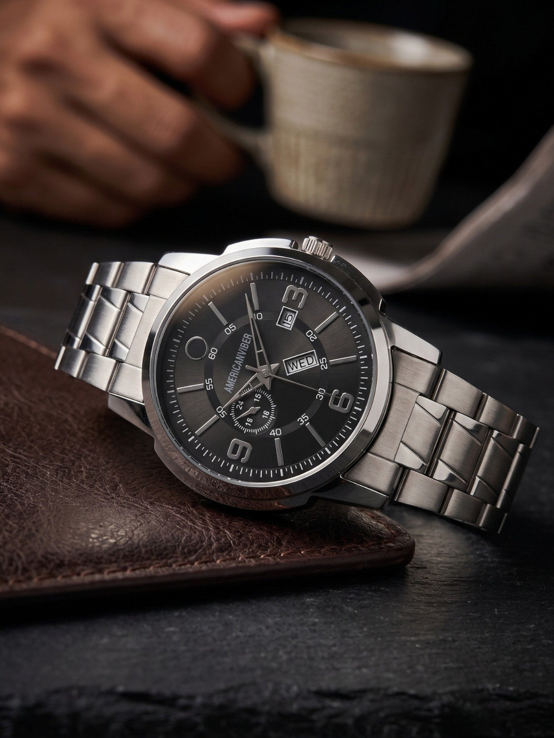Image of NAVIFORCE Full Black Dial and Stainless Steel Strap Analog Watch - For Men NF9206 Stylish Date Display