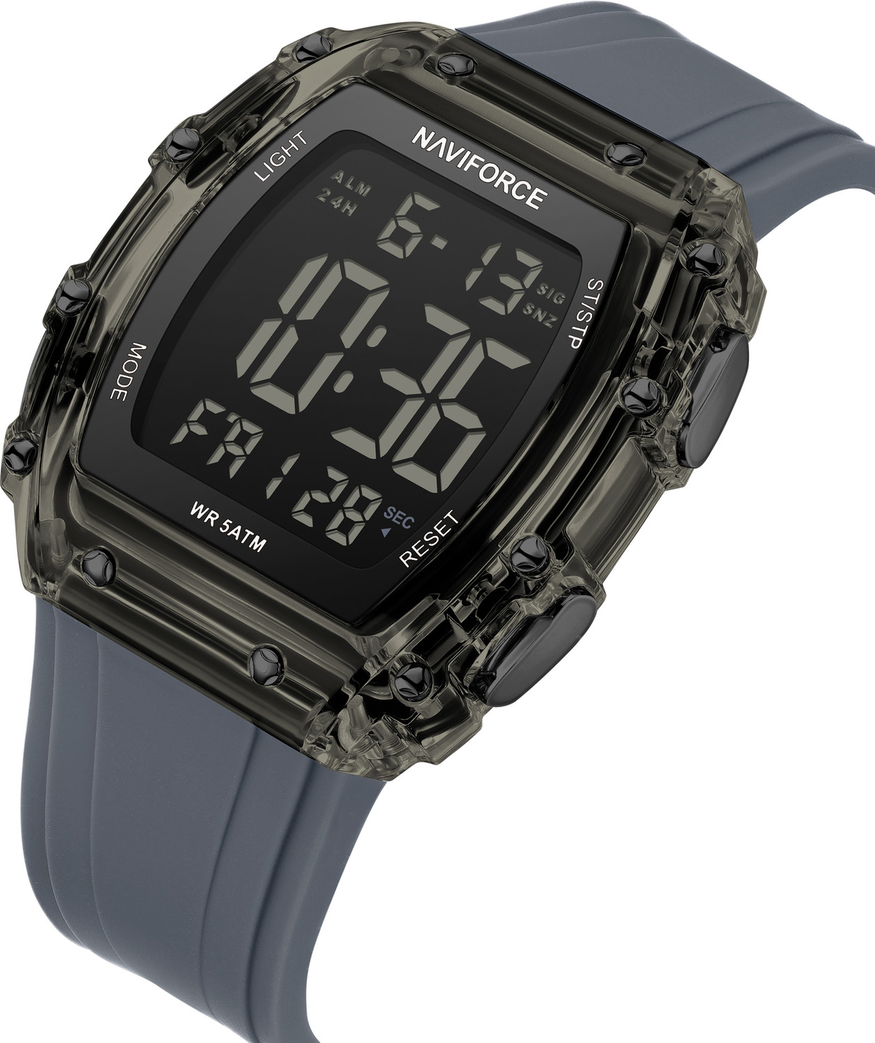 Image of NAVIFORCE Transparent Barel Shaped Sports LCD Digital Date Silicone Strap Digital Watch - For Men NF6107 Digital Display