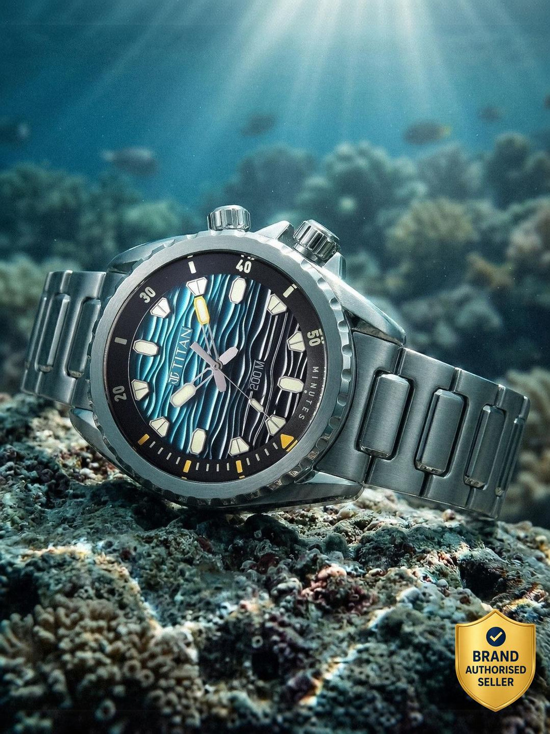 Titan Zero Hour Diver's 200m Blue Dial Silver Stainless Steel Watch - Image 6