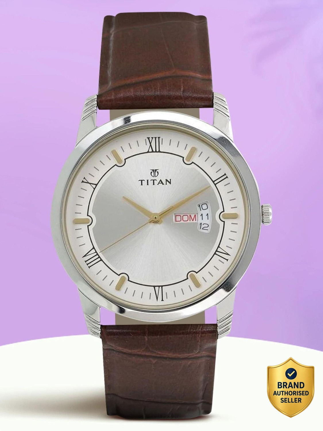 Titan Karishma Silver Dial Brown Leather Strap Watch - Image 1