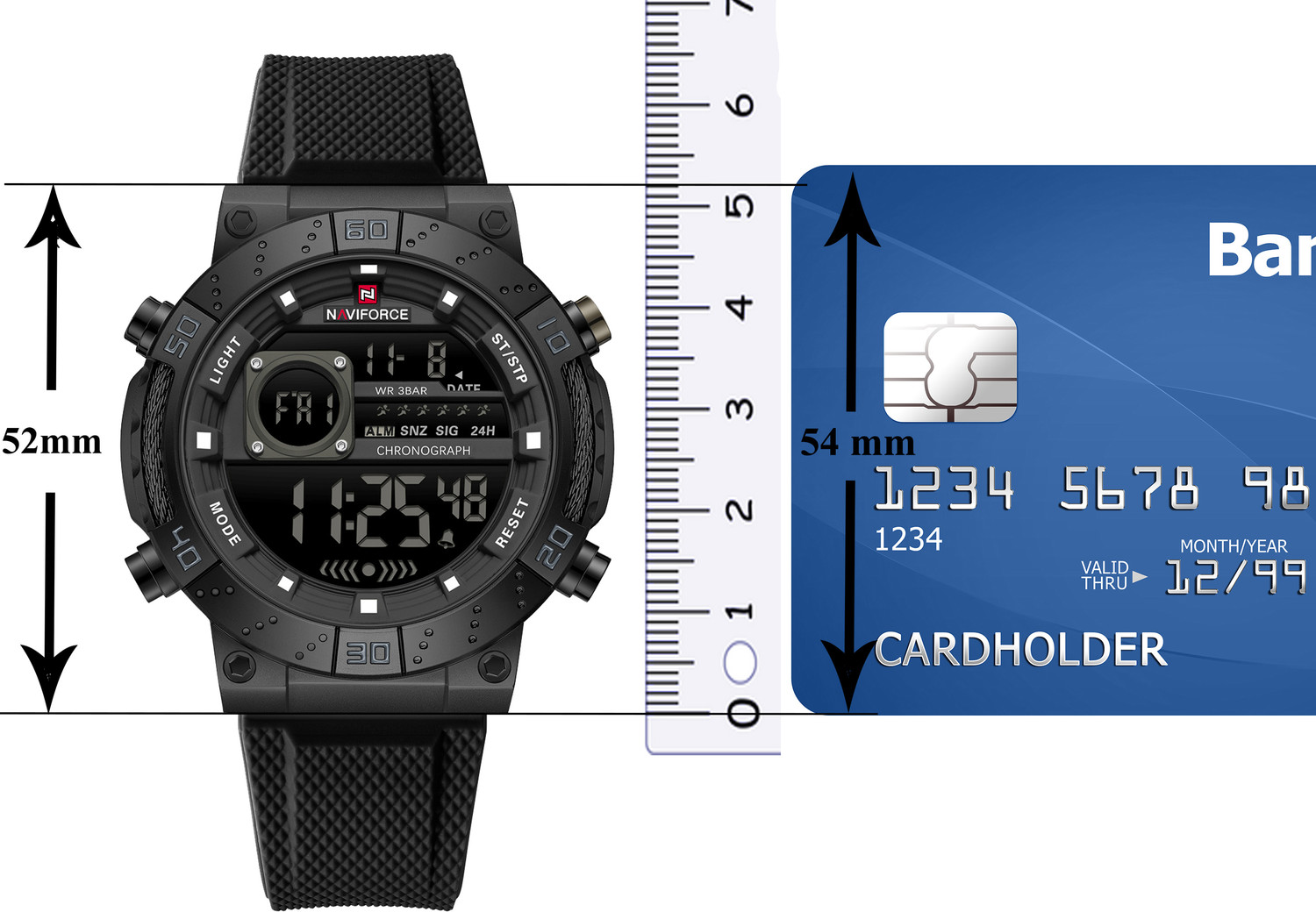 Image of NAVIFORCE Monochromatic Black Multifunctional silicone strap sports Digital Watch - For Men 9241T Sporty Aesthetic