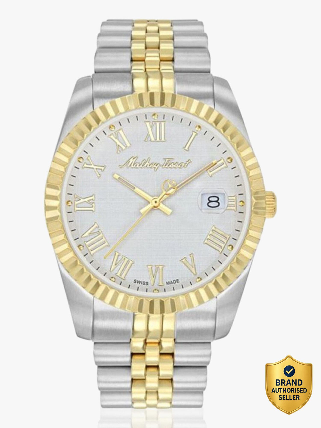 Mathey-Tissot Swiss Made Mathy III Roman Quartz Ronda 515 H3 Movement White Dial Analog Watch - For Men H810BBR - Image 1