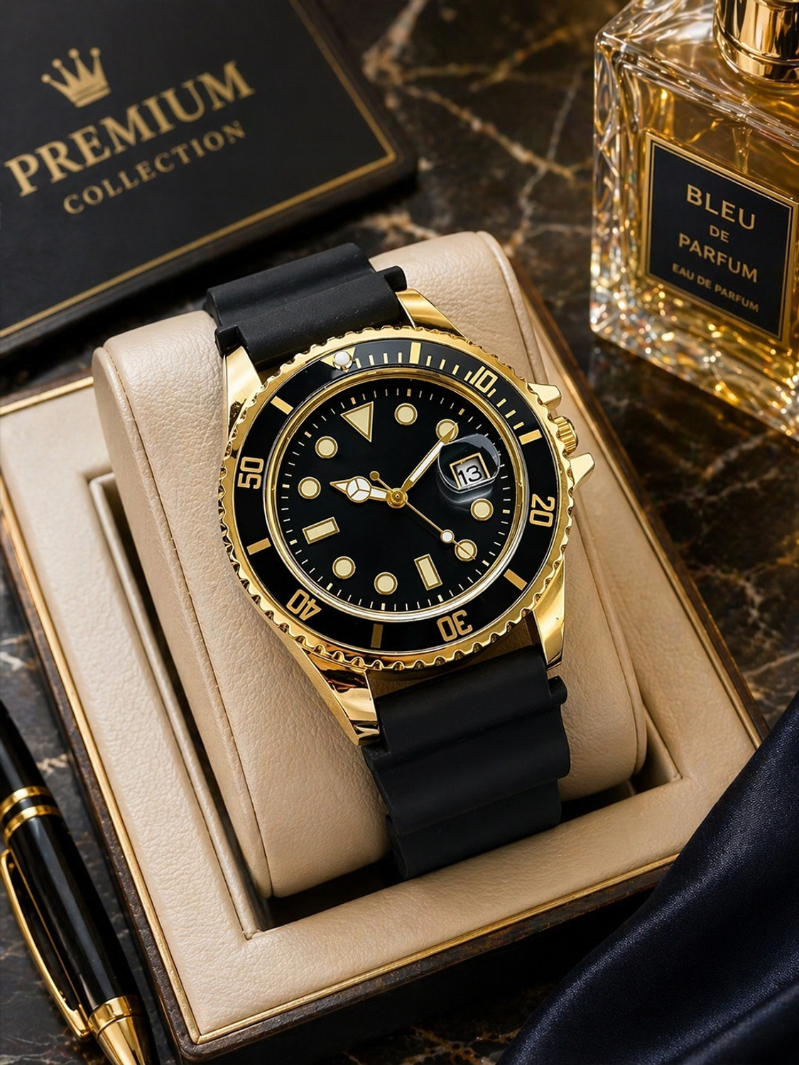 dhanshree Premium Gold Black Men’s Watch - Image 1