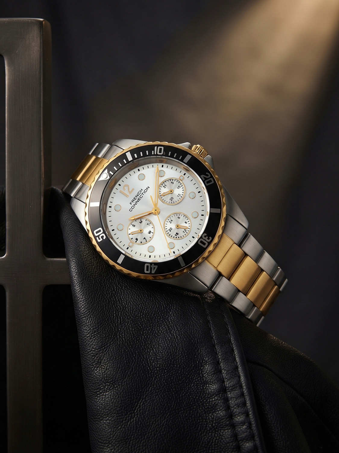 French Connection Silver Sunray Round Dial Quartz Analog Watch - For Men FCND26STM - Image 1