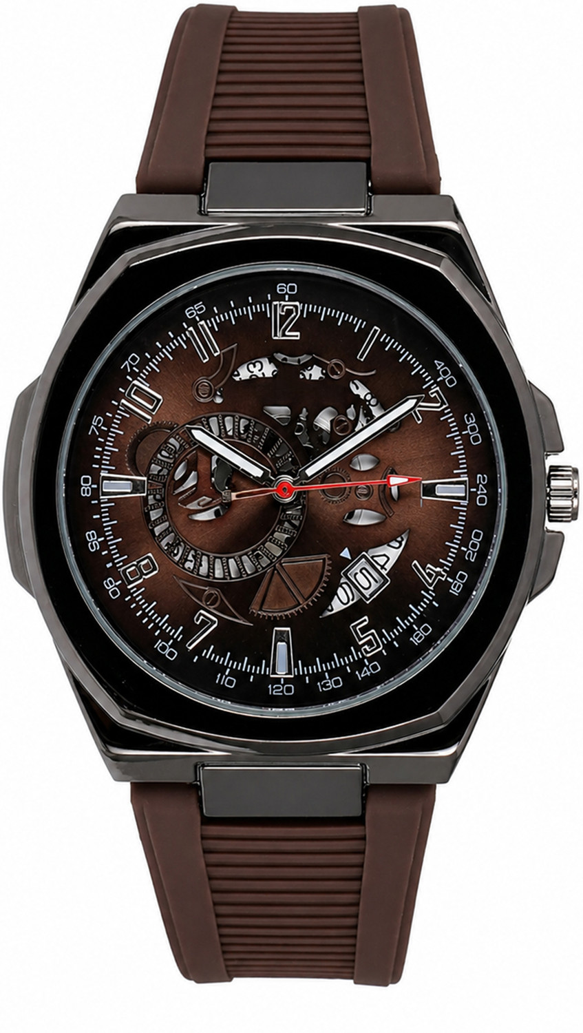 Image of FENlX Skeleton Dial Analog Men's Watch with Silicone Strap Analog Watch - For Men Fw - 109 ( Grey )