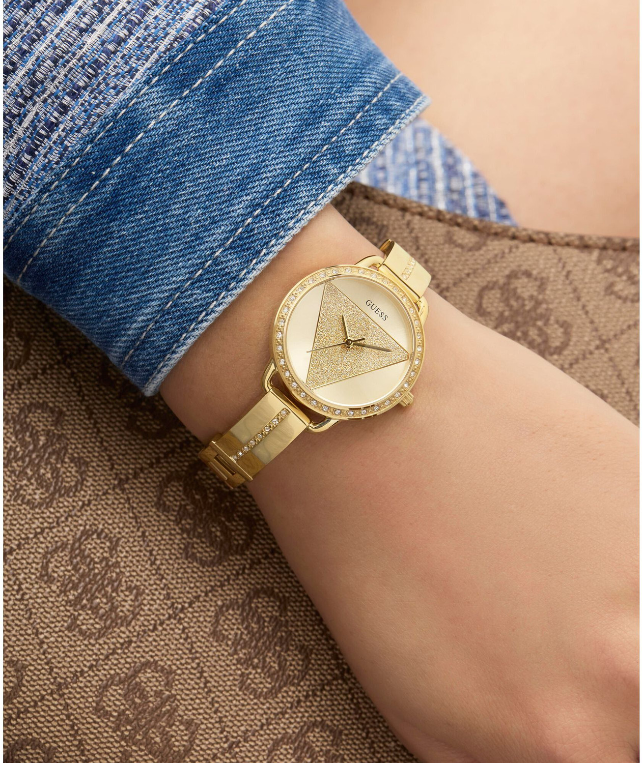 Image of GUESS Tri Bellini Champagne Round Dial Analog Watch - For Women GW0914L2