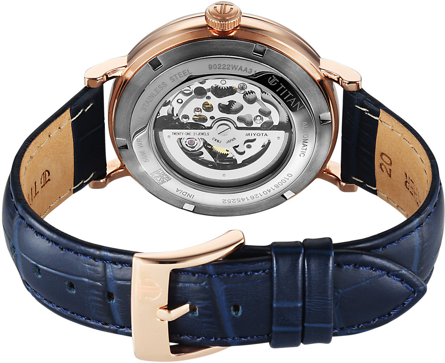 Image of Titan Ying Yang Automatic Blue Dial Blue Leather Strap Analog Watch - For Men 90222WL01