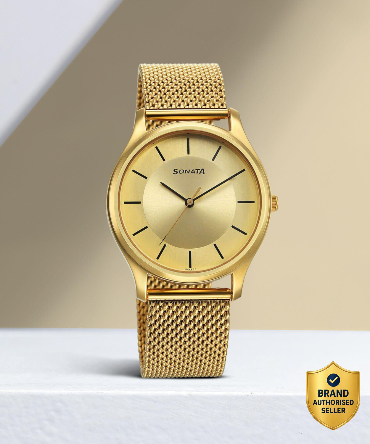 Sonata Champagne Dial Gold Stainless Steel Men's Watch NT77082YM09 - Image 1