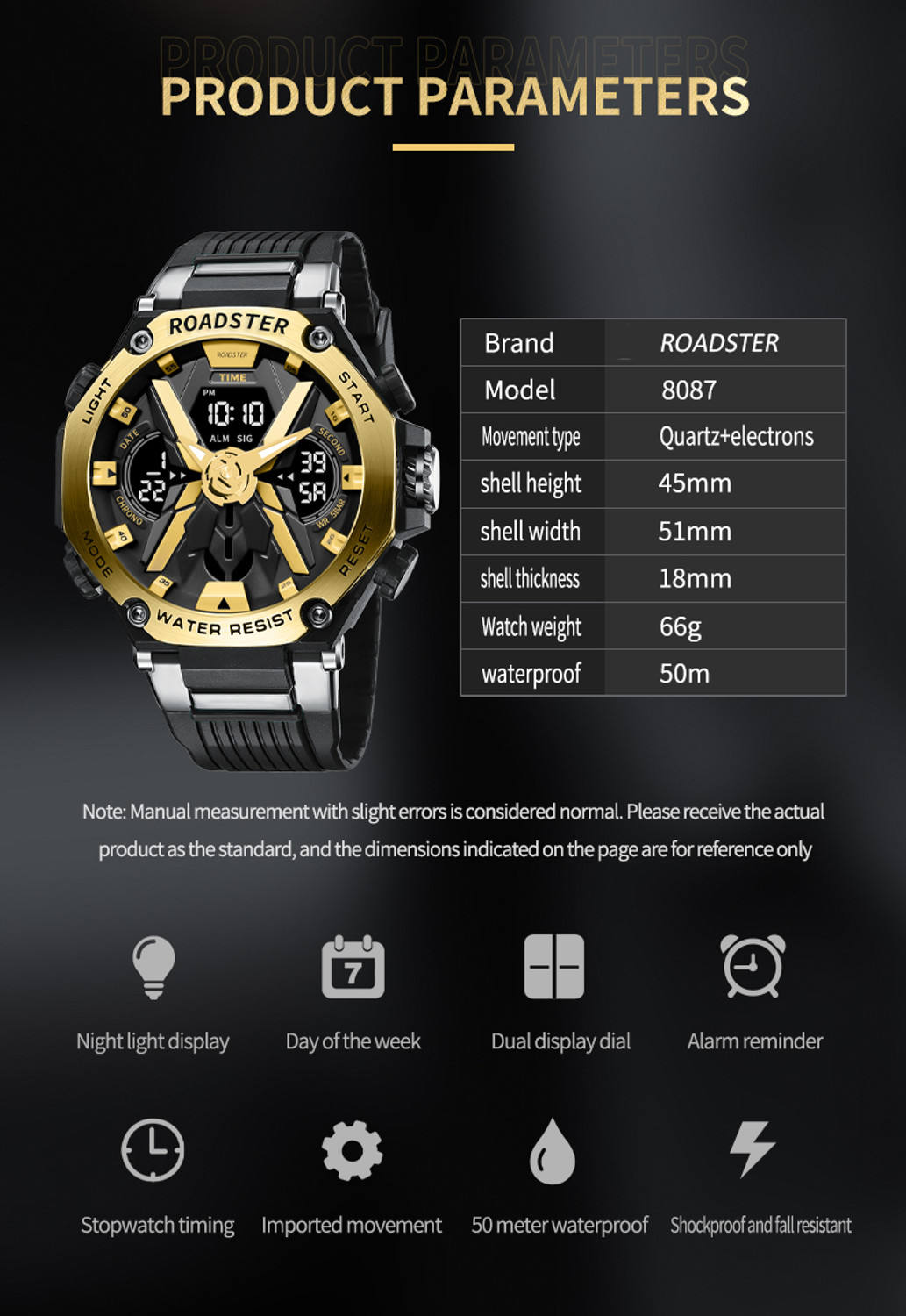 Image of Roadster Waterproof Multi-Functional Wrist Watch Analog-Digital Watch - For Men 8087