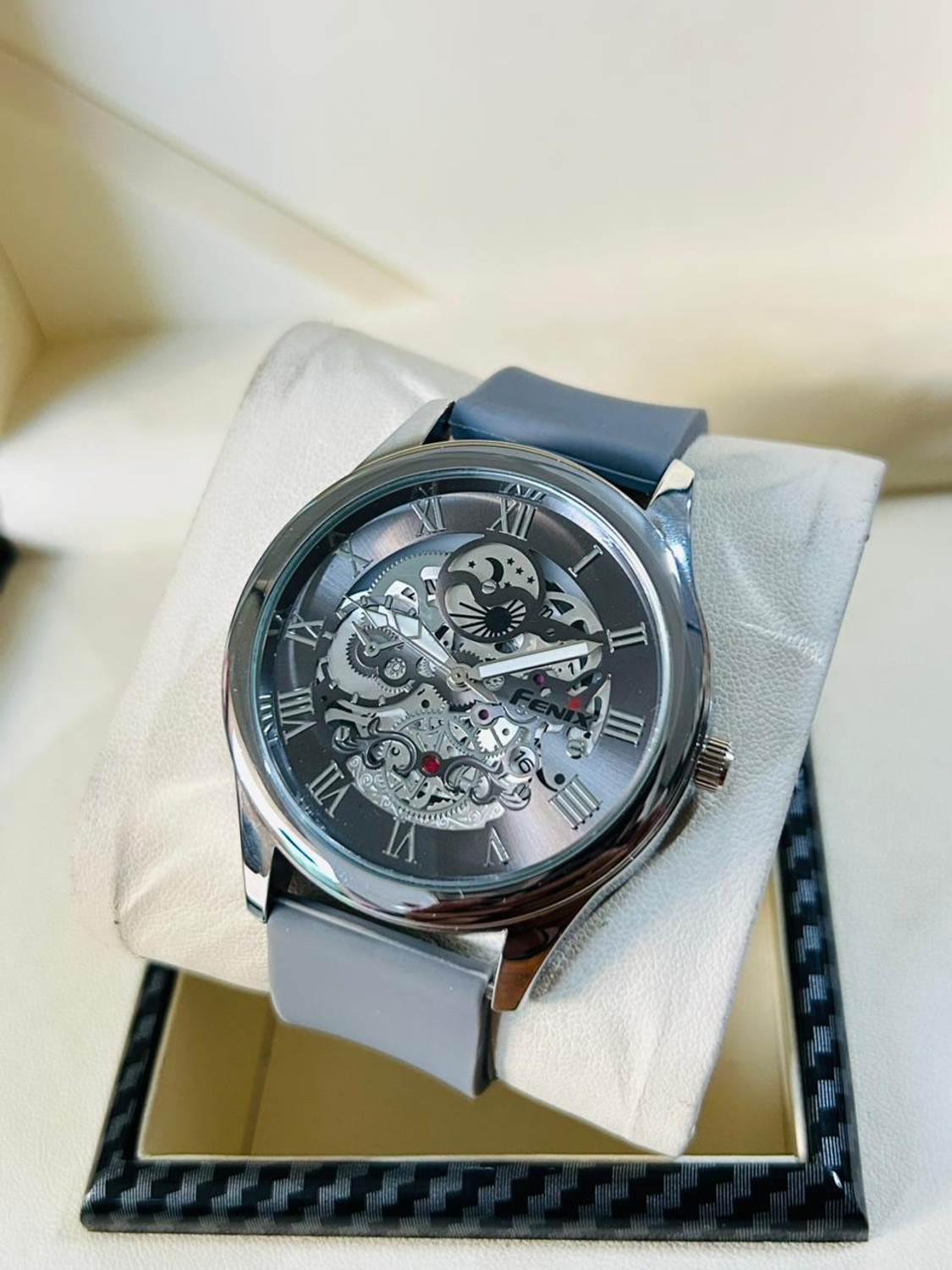 Image of FENlX Skeleton Dial Analog Men's Watch with Silicone Strap Analog Watch - For Men Fw - 109 ( Grey )
