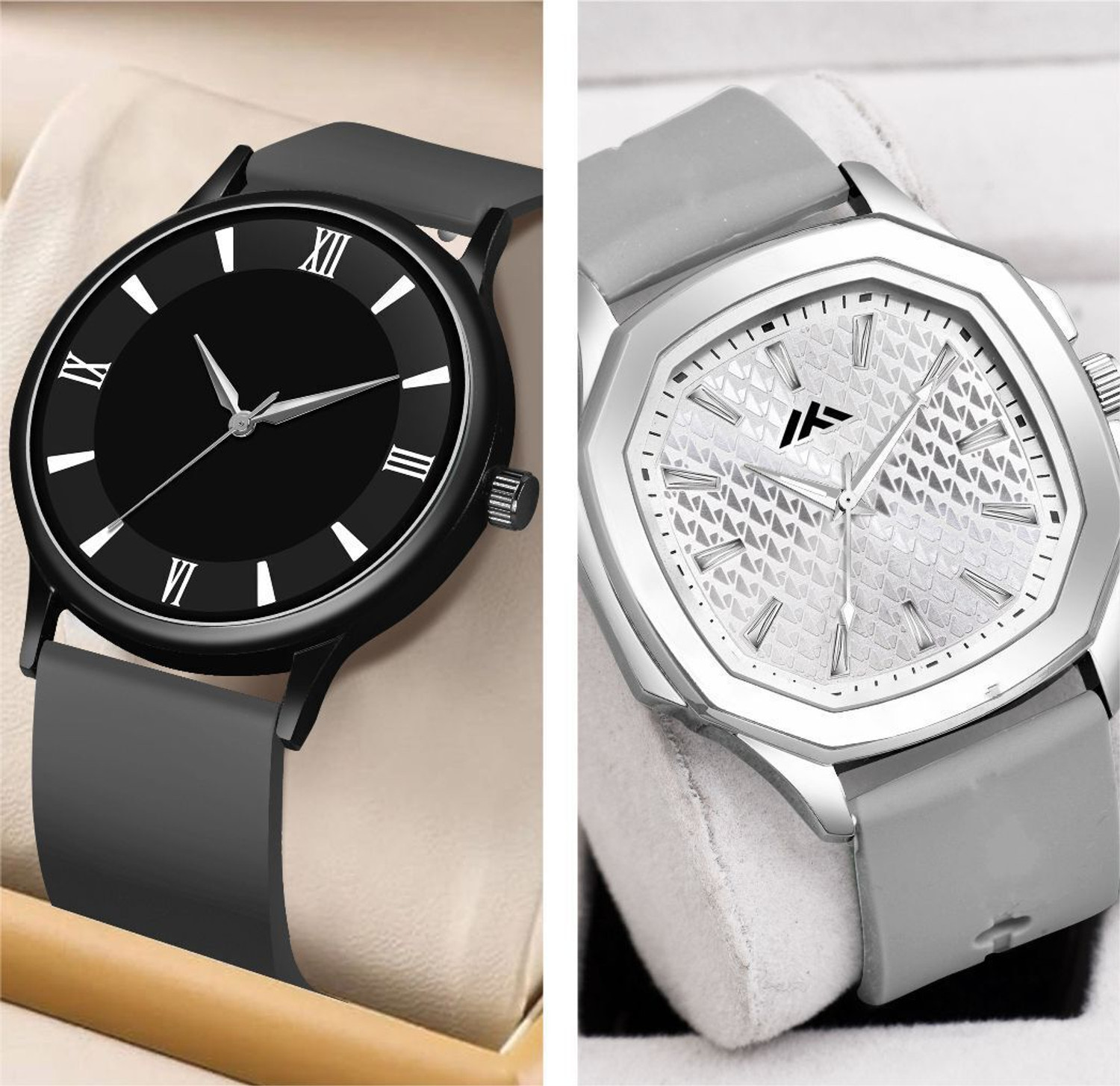 Image of MAAN INTERNATIONAL Prime Collection Dual Dial Quartz Black Silicone Strap Analog Watch - For Men MI-DD-GREY-04