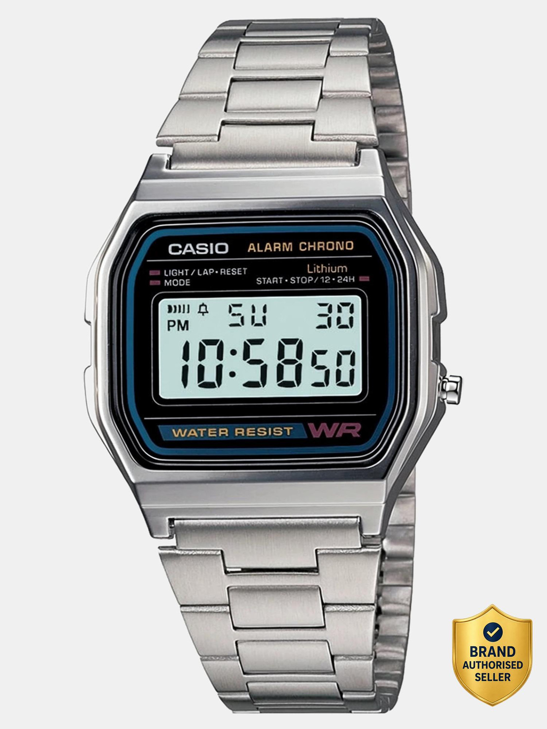 CASIO A-158WA-1DF Black Dial Silver Stainless Steel Watch - Image 6