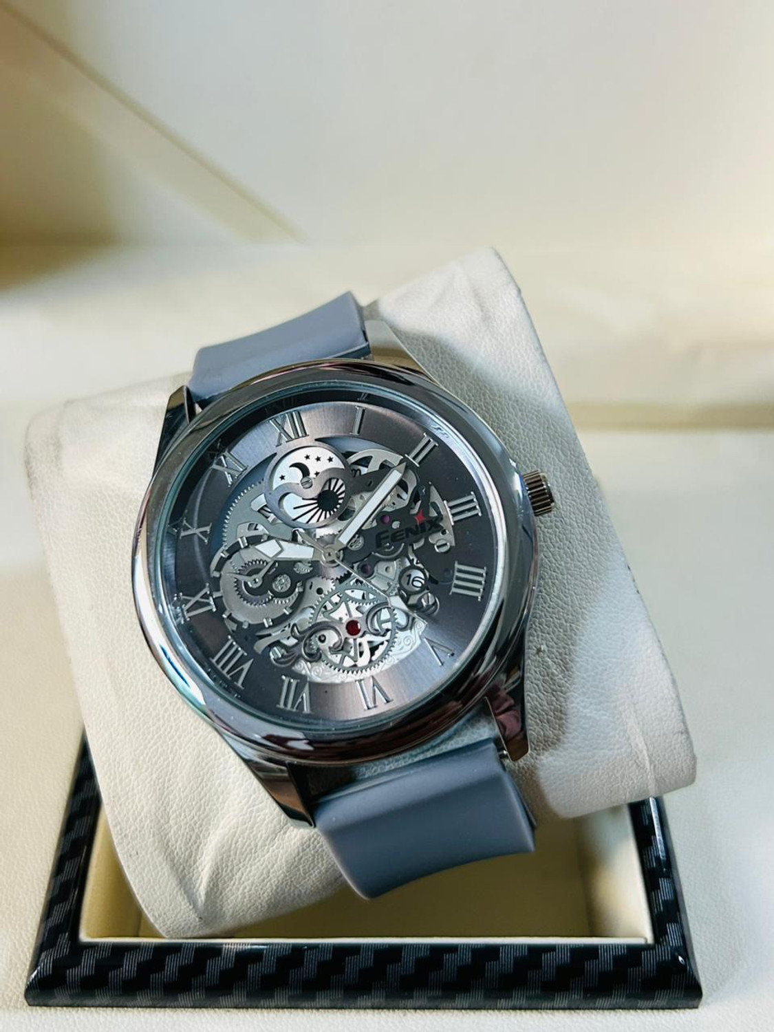 Image of FENlX Skeleton Dial Analog Men's Watch with Silicone Strap Analog Watch - For Men Fw - 109 ( Grey )