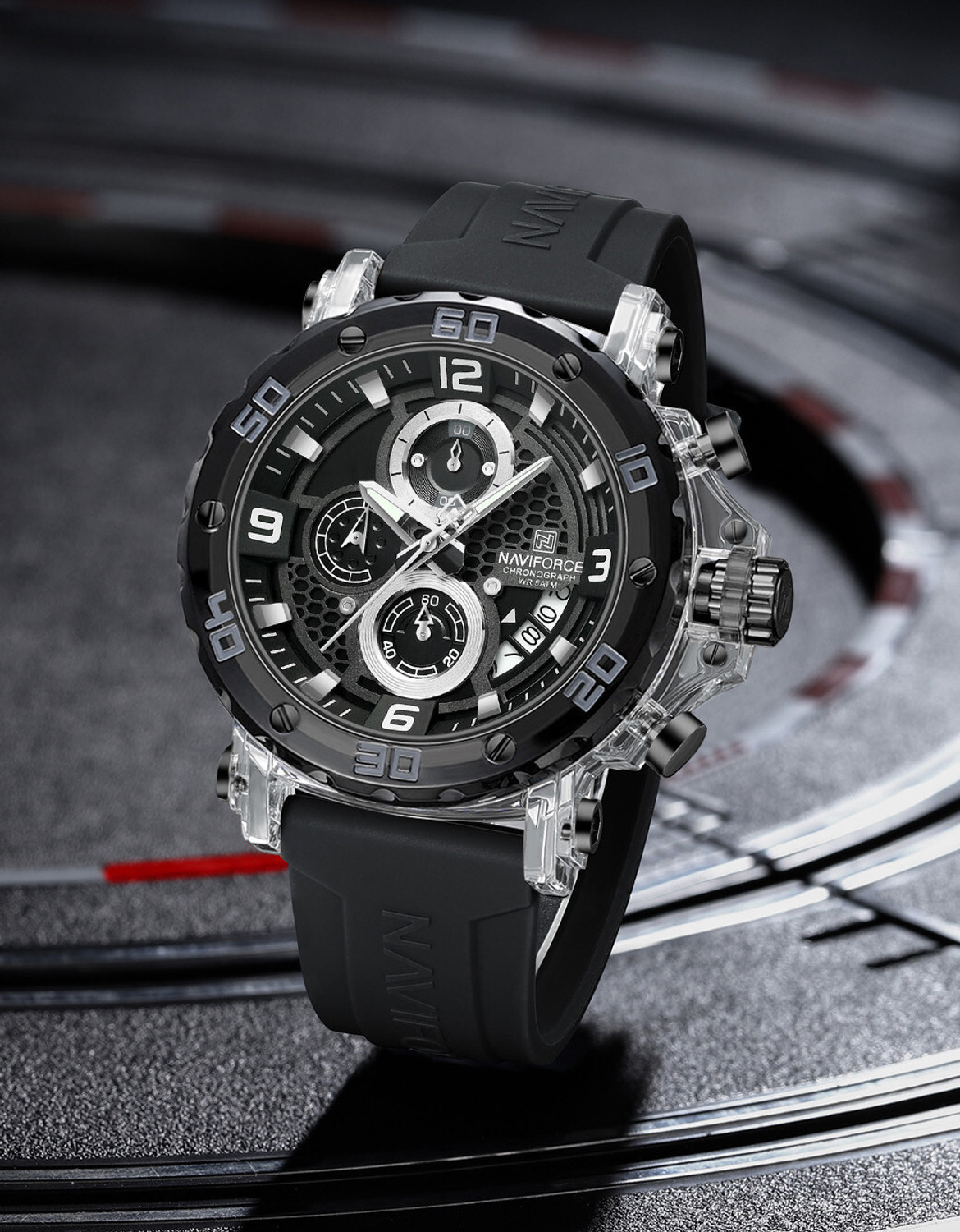 Image of NAVIFORCE Dominant Black with white Chronograph dial with Silicone strap Analog Watch - For Men 7123 Bold Sporty