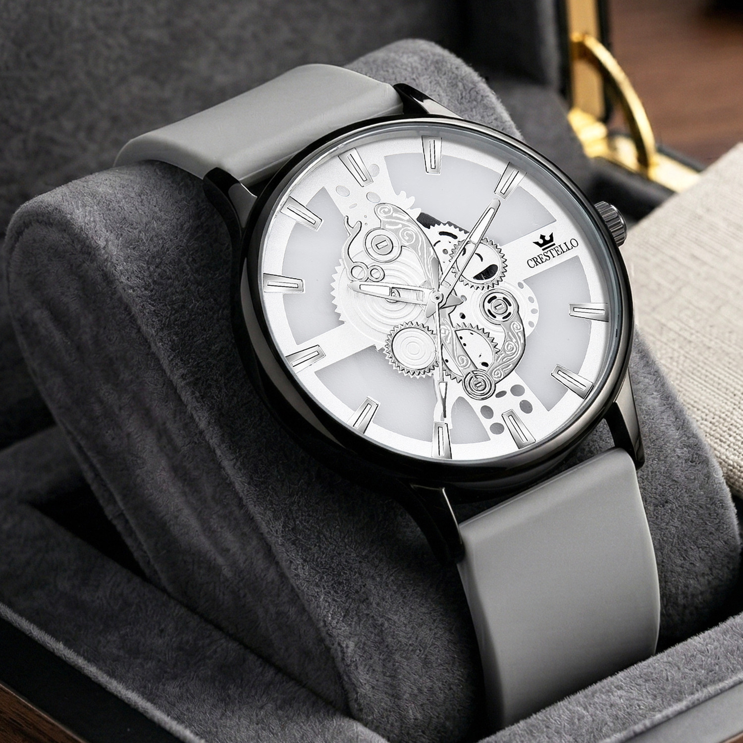 Image of FENlX Skeleton Dial Analog Men's Watch with Silicone Strap Analog Watch - For Men Fw - 109 ( Grey )