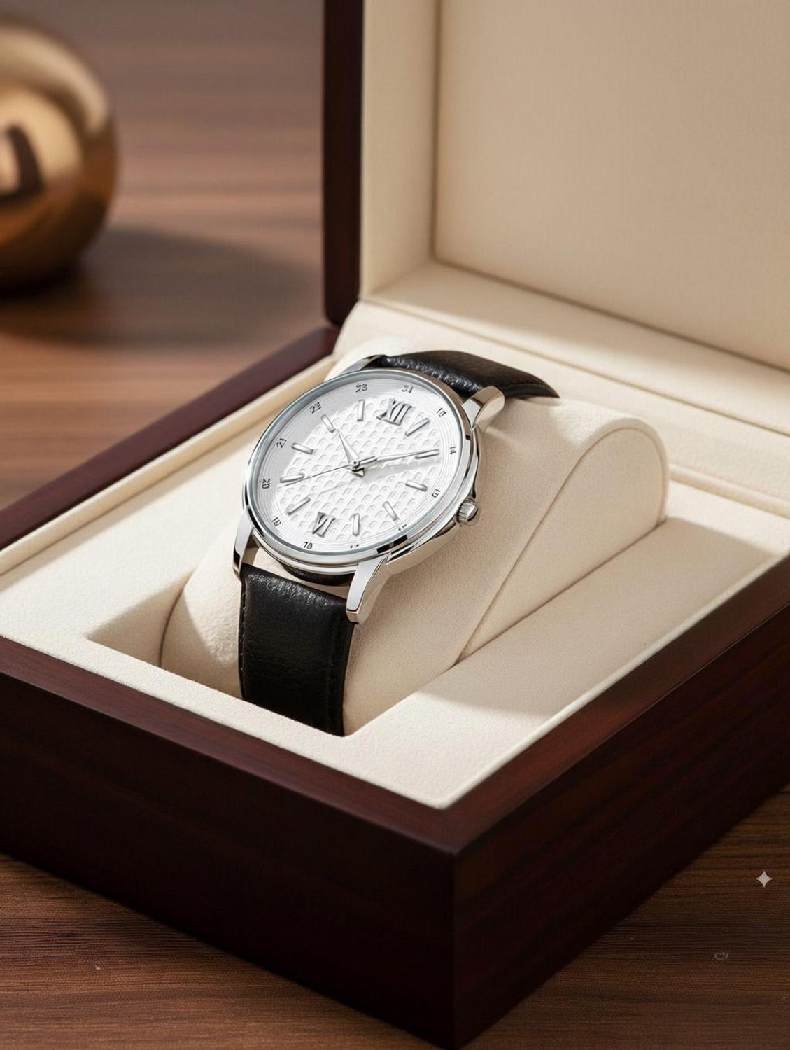Image of homt Silver Dial Stainless Steel Black Strap Analog Watch - For Men T0043SL01 - 38mm #JustHere