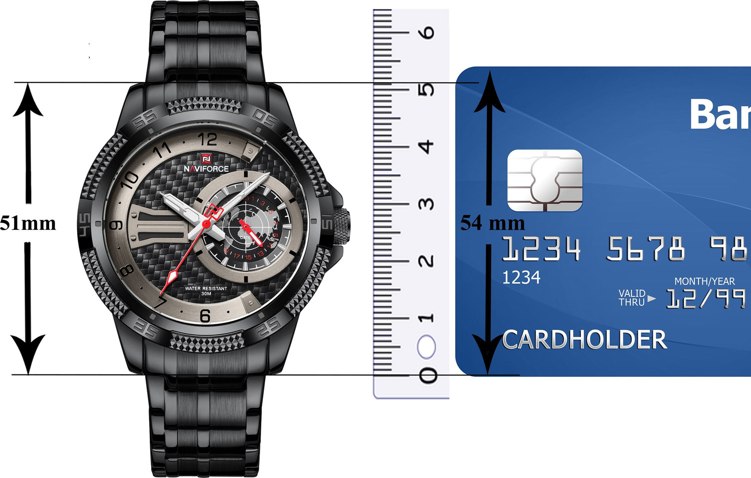 Image of NAVIFORCE Full Black Dial and Stainless Steel Strap Analog Watch - For Men NF9206 Stylish Date Display