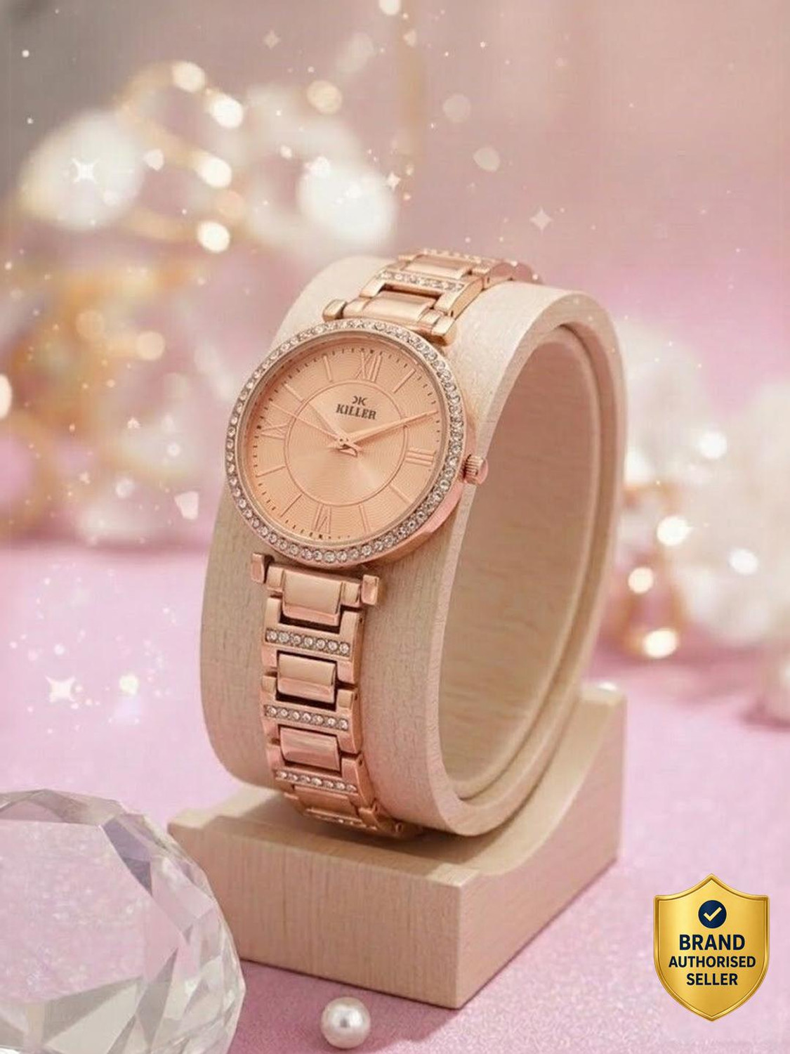 Image of KILLER Capsul Shape Rose gold watch03 Analog Watch - For Women Women Copper Analogue Watch with Emerald Green Oval Dial