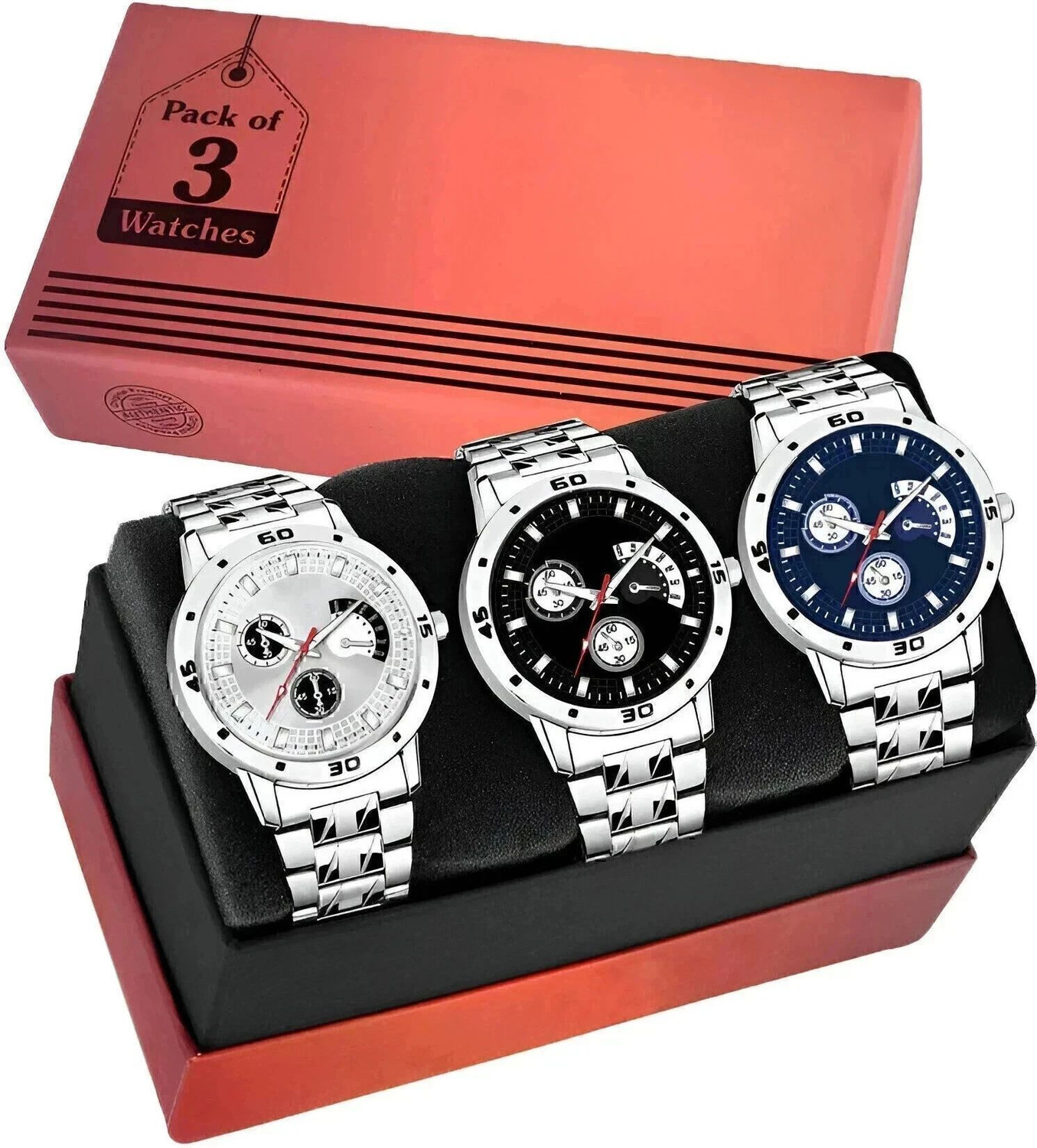 Image of AXE Style DayDate /Brand Stainless Steel Chain Wrist /Hands Company 2 Watch For Mens & Boys Analog Watch - For Men PRESENTS C035 FASHIONABLE BOLD BLUE DAY & DATE 2 WATCH COMBO
