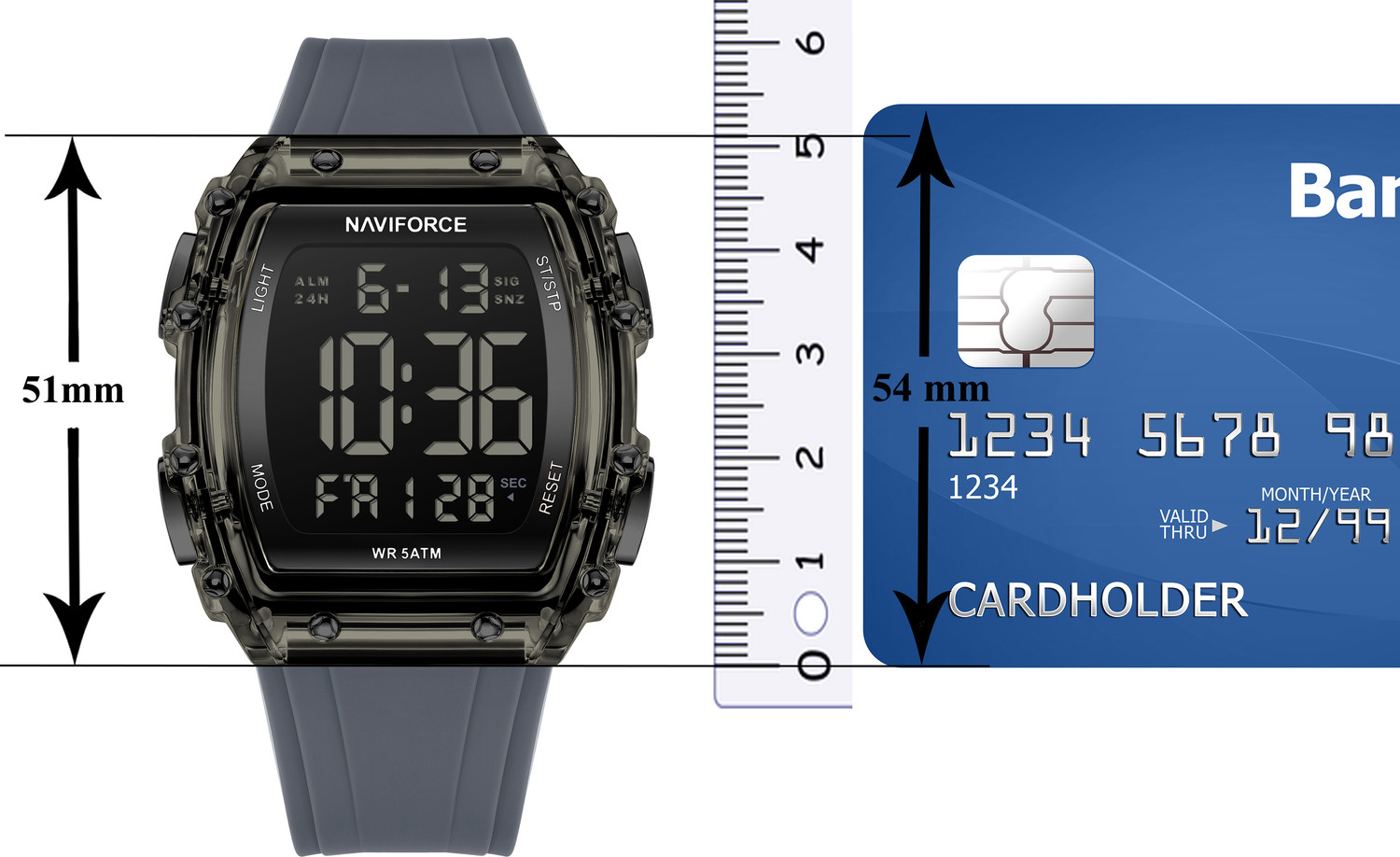 Image of NAVIFORCE Transparent Barel Shaped Sports LCD Digital Date Silicone Strap Digital Watch - For Men NF6107 Digital Display