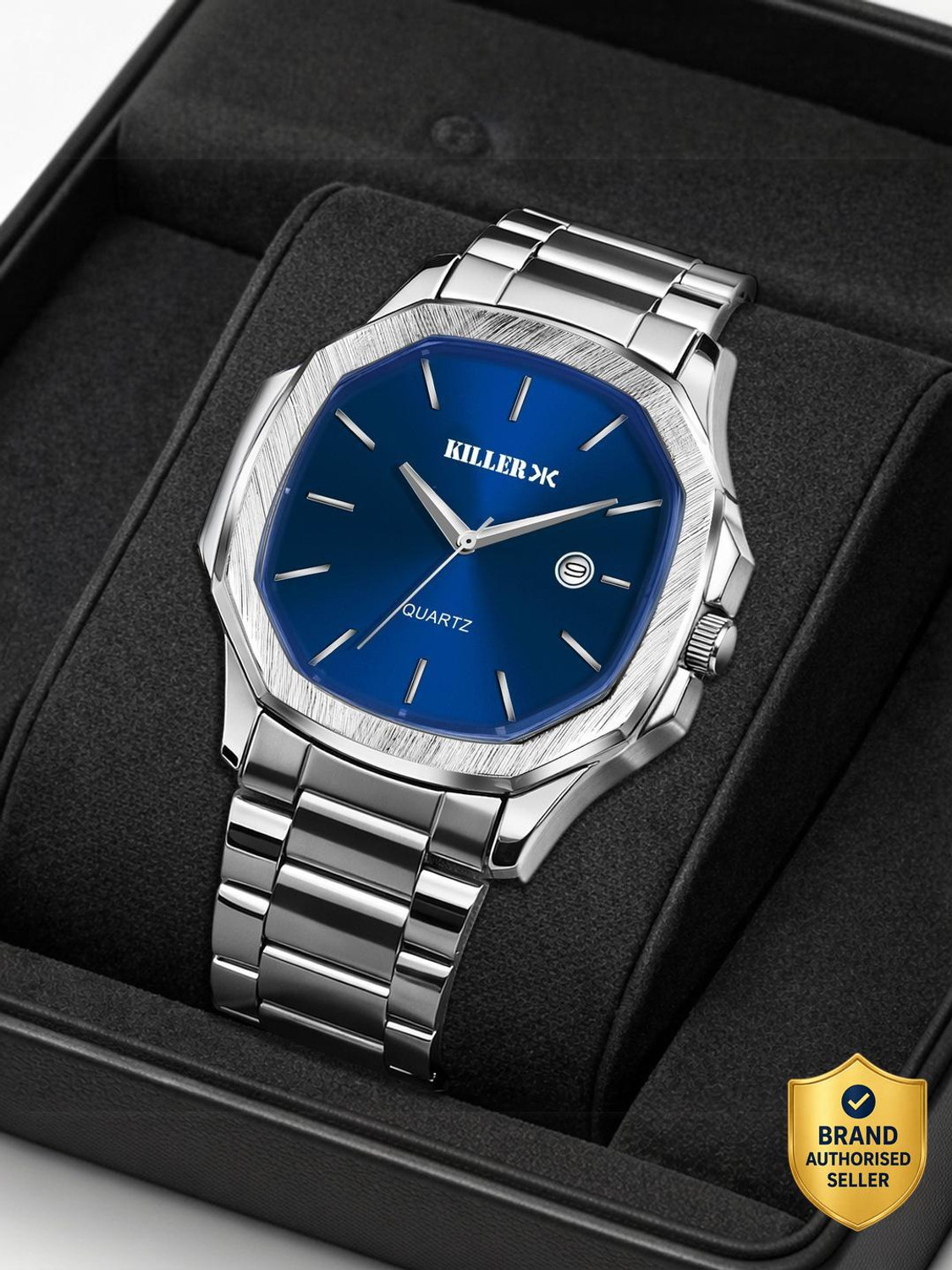 Image of KILLER UNISEX Date Function Working Free Size Adjutable Chain Lock Premium Quality Analog Watch - For Men KILLR-931-BLUE-SILVER