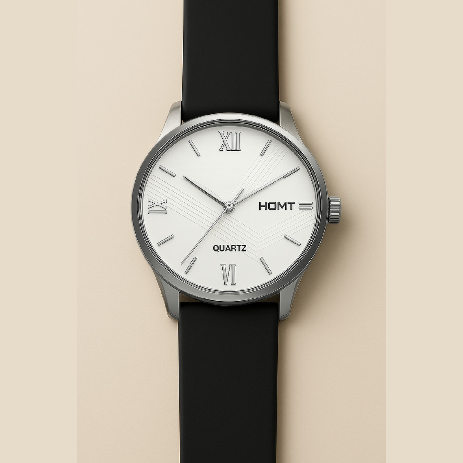 Image of homt Silver Dial Stainless Steel Black Strap Analog Watch - For Men T0043SL01 - 38mm #JustHere