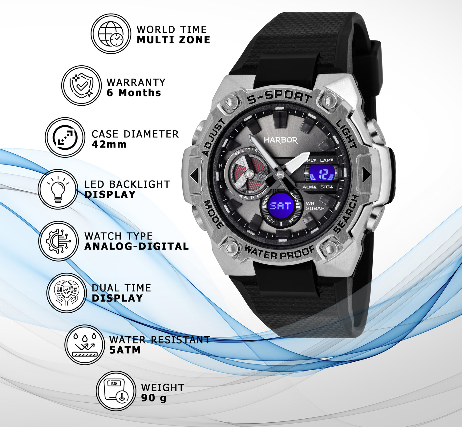 Image of Harbor High-tech analog-digital watch for men Analog-Digital Watch - For Men World time watch with analog-digital display, built for active lifestyles