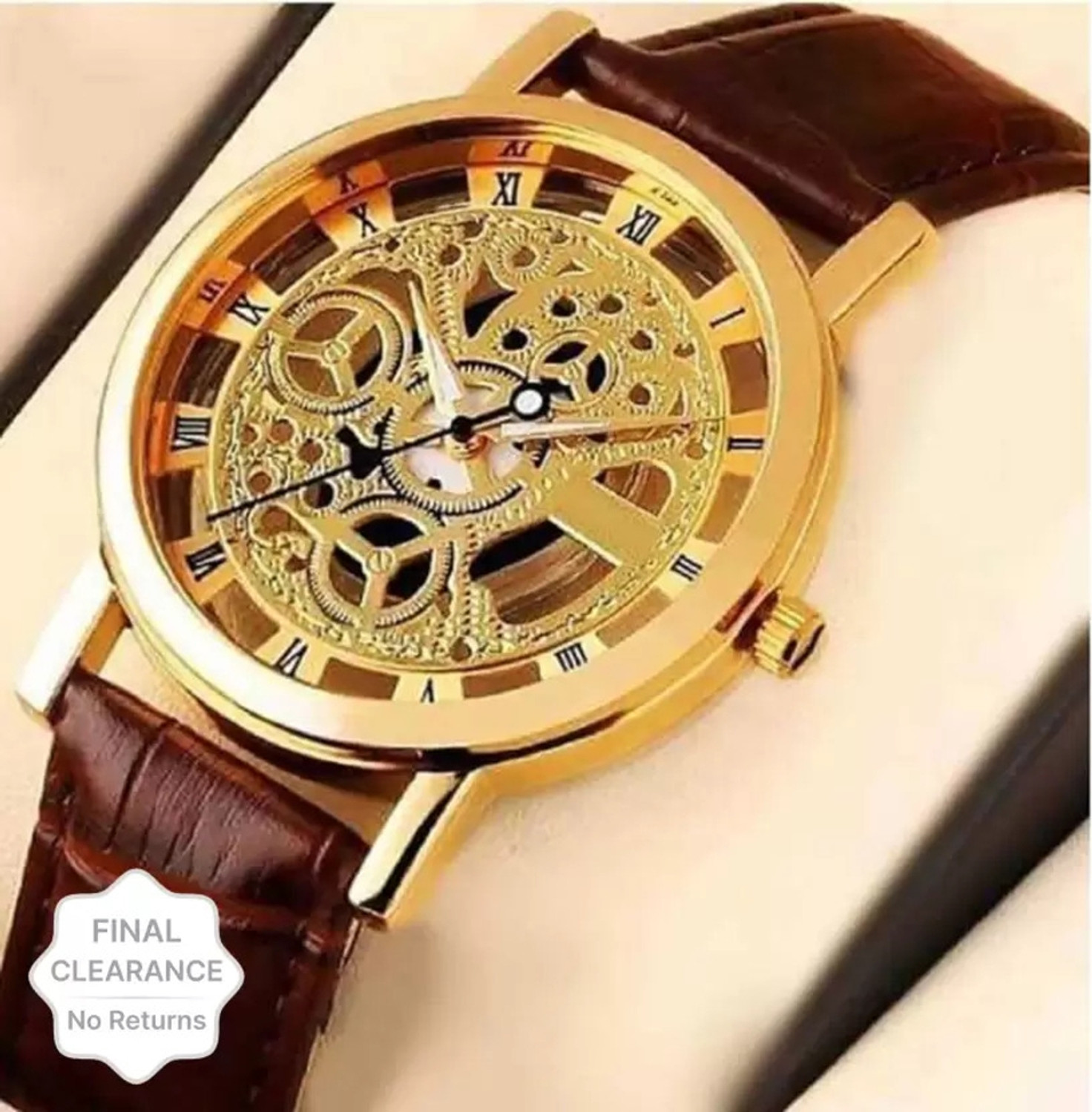 Image of Shenhua Self Winding Automatic Mechanical Unisex Analog Watch - For Men & Women Retro Lifetime Wrist Puls Mechanical Motor Bronze Skeleton Auto Self Winding