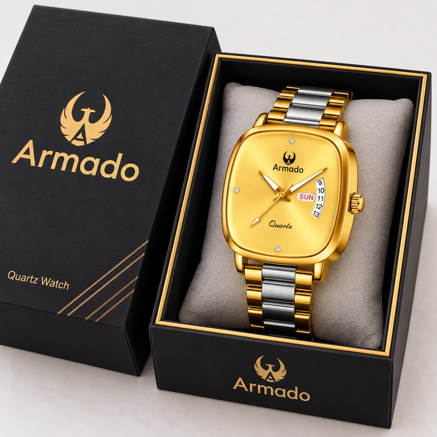 ARMADO Daniel Clarion Square Dial Day-Date Gold Watch - Image 1