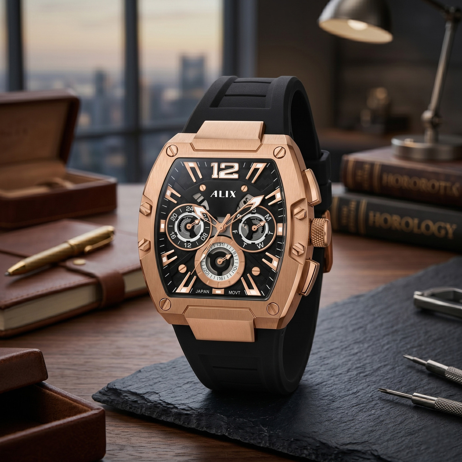 Image of Benling Ion Plating Stainless Steel Chain Formal | Casual | Party Watch for Boys & Men Analog Watch - For Men BL-1033-GRY-WYT-BLK Chronograph Date Display Watch 38.7MM Dial