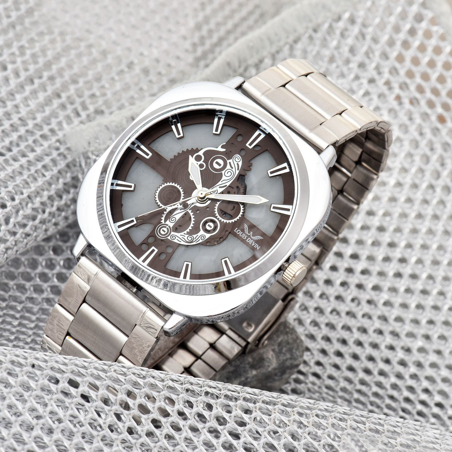 LOUIS DEVIN Stainless Steel Chain Analog Watch - For Men LD-G081-BRW-CH - Image 1