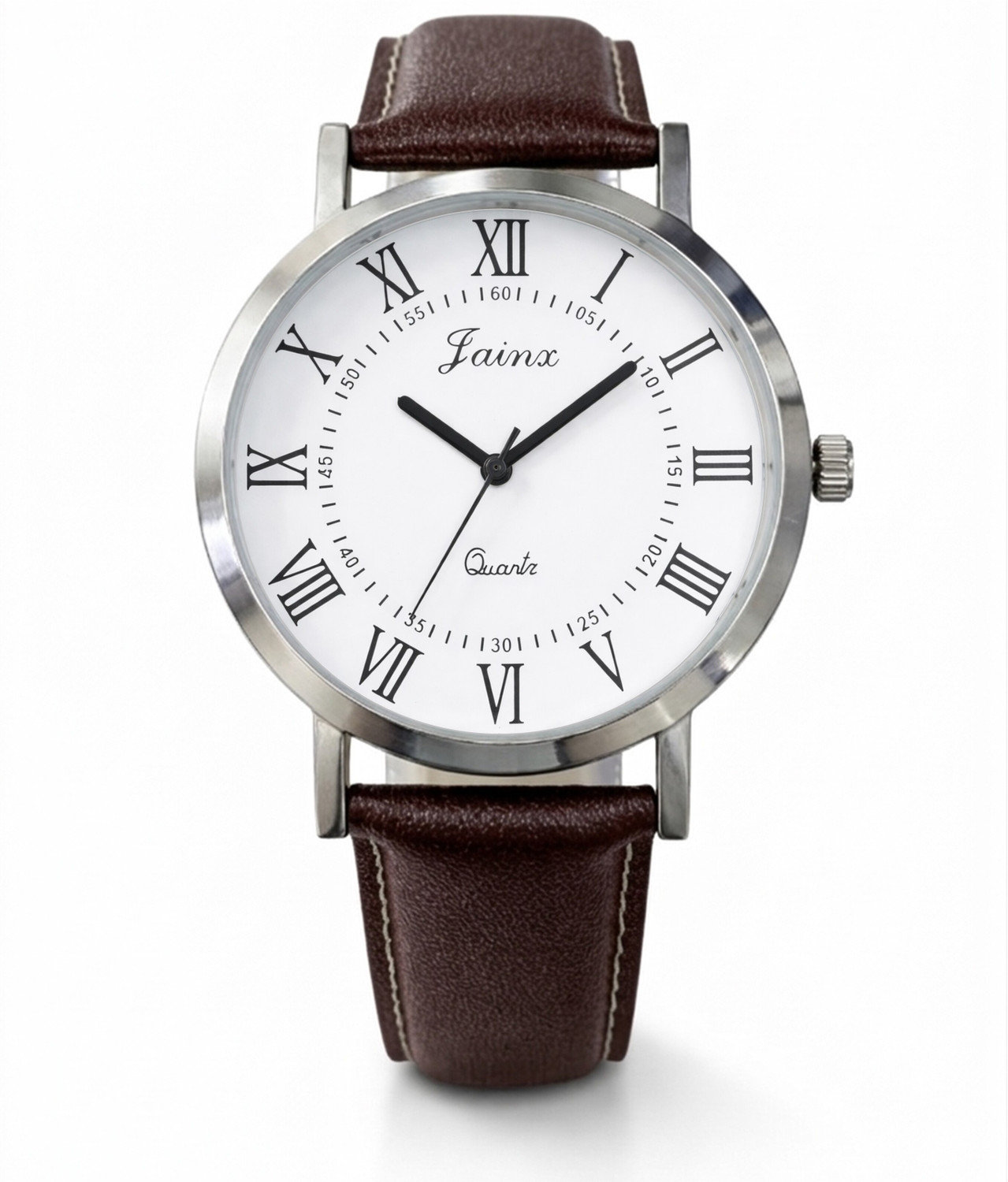 Image of homt Silver Round 38mm Brown Belt Quartz Analog Watch - For Men T0043YL01 - 38mm #JustHere