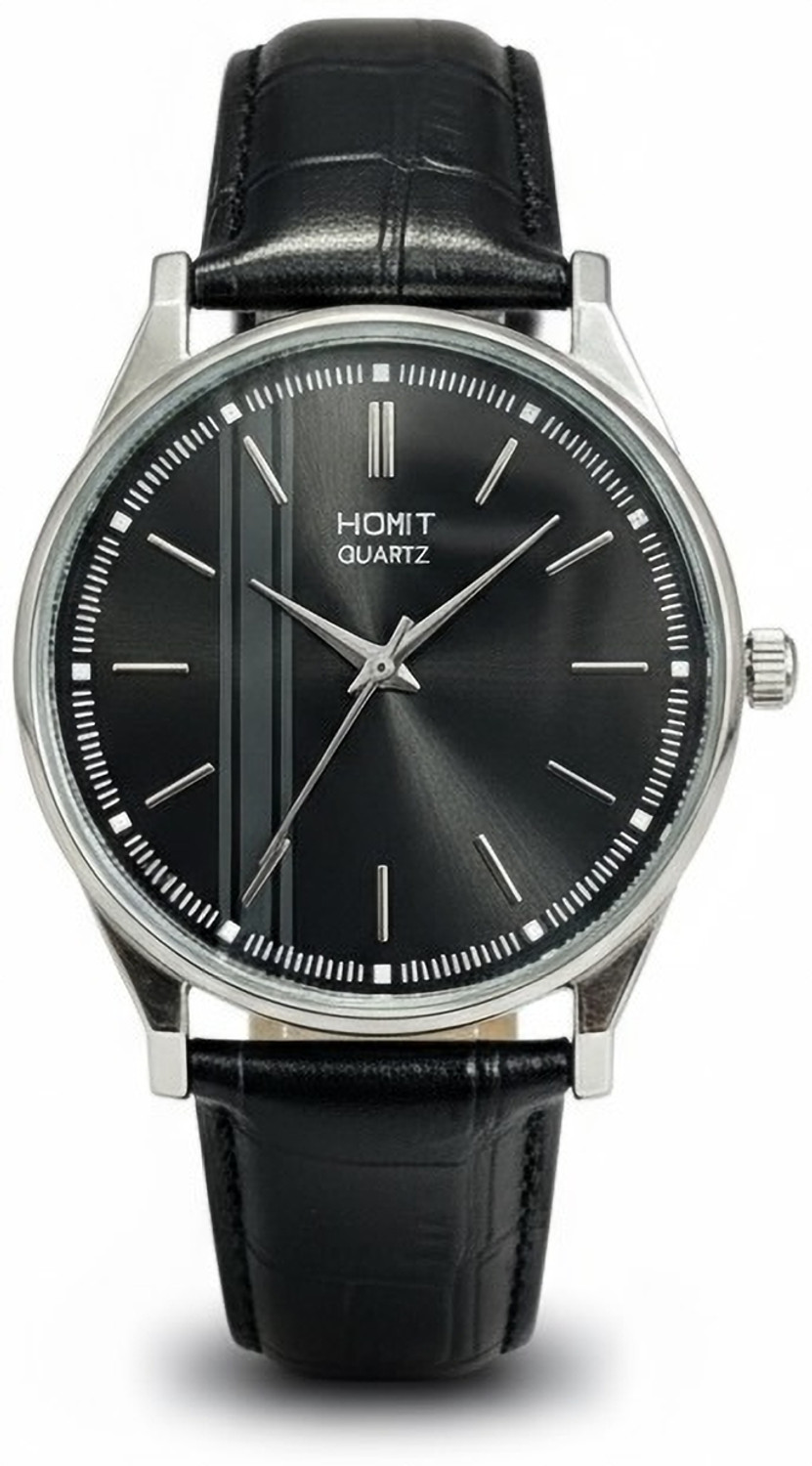 Image of homt Silver Dial Stainless Steel Black Strap Analog Watch - For Men T0043SL01 - 38mm #JustHere