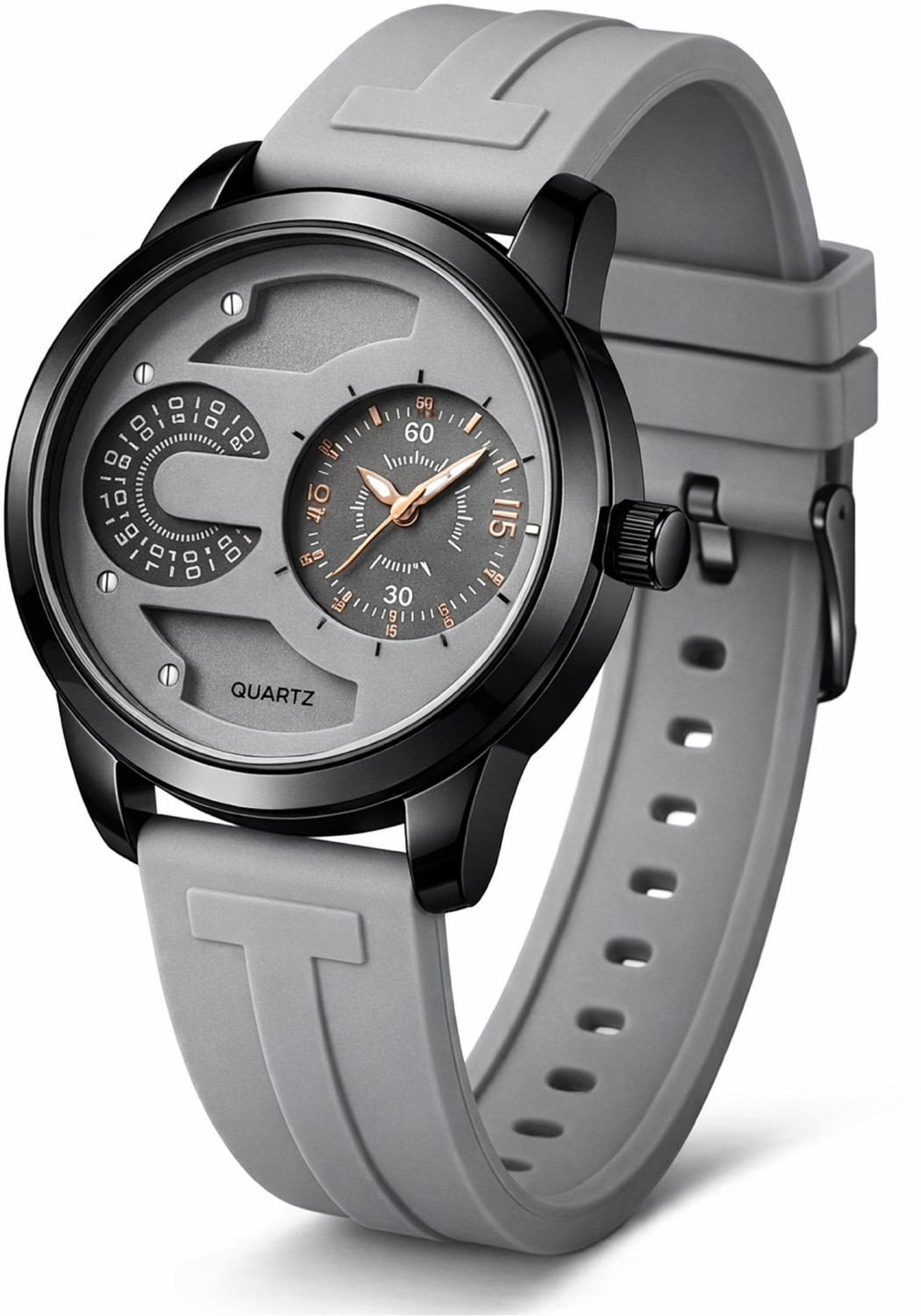 Image of MAAN INTERNATIONAL Prime Collection Dual Dial Quartz Black Silicone Strap Analog Watch - For Men MI-DD-GREY-04