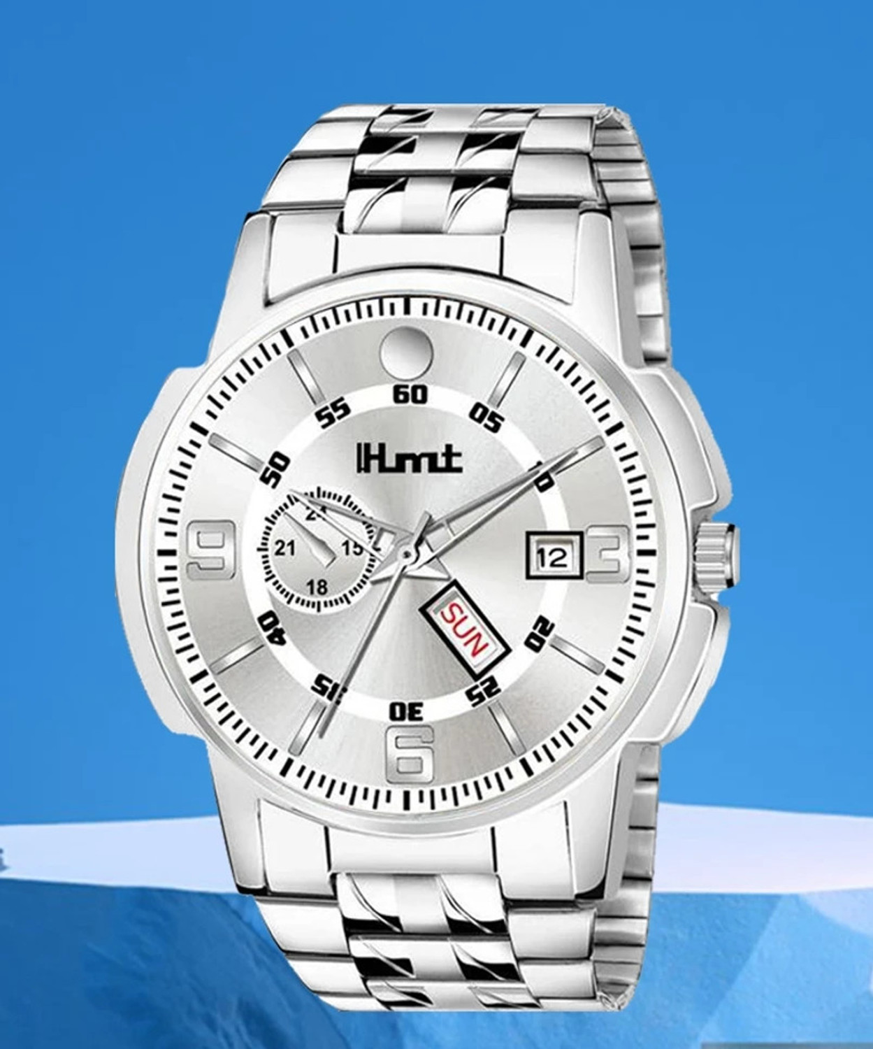 Image of hmt QUARTZ Plain Square Original Silver Plated For Boys Analog Watch - For Men 440 Silver Dial 2 Tone Chain