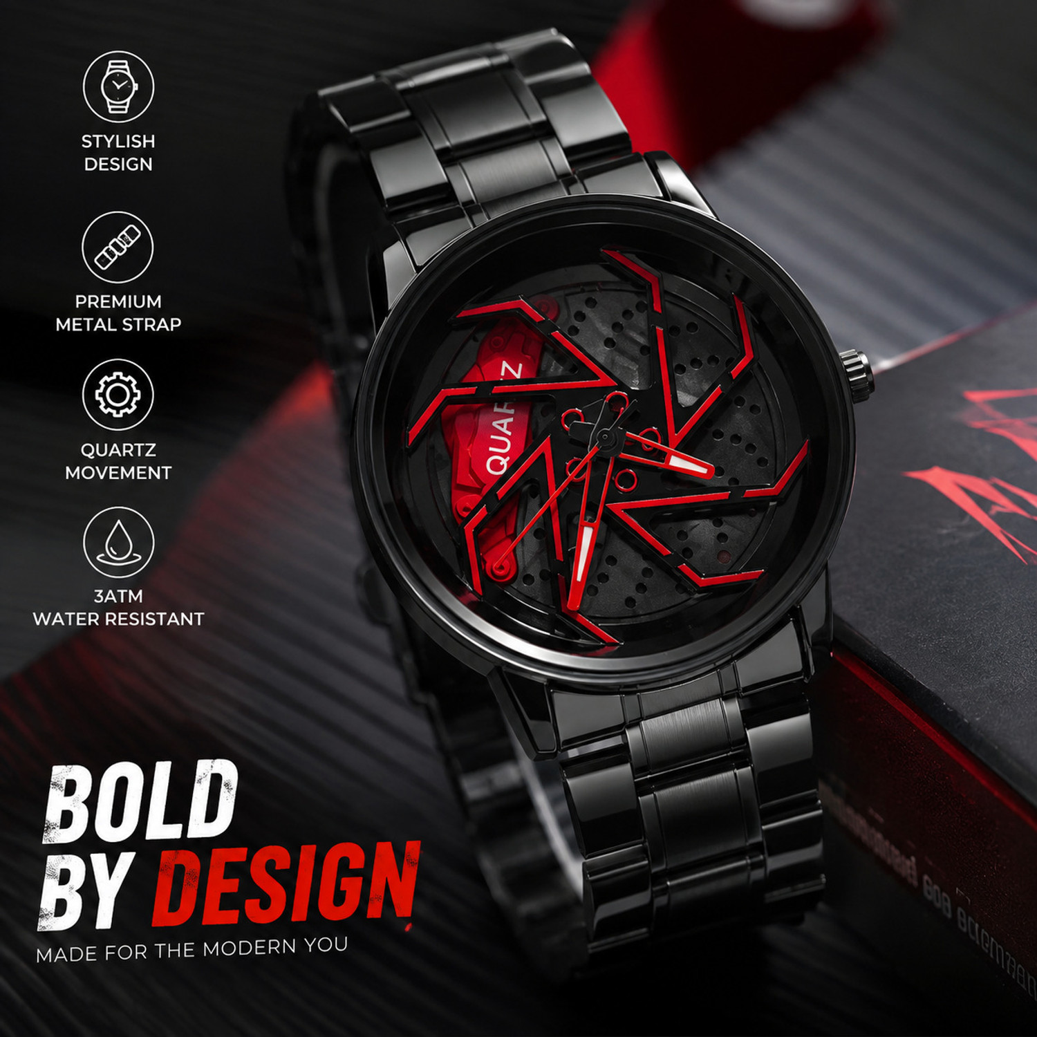 IFW Edge Black Red Skeleton Analog Watch - Image 4