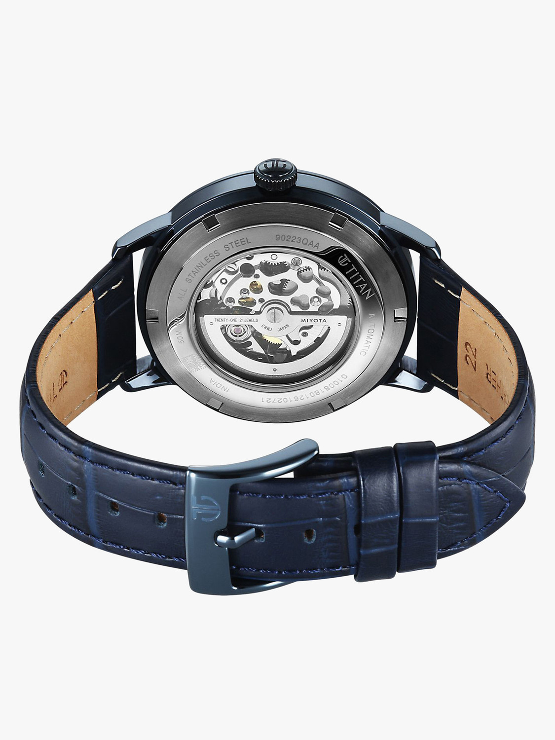 Image of Titan Phoenix Automatic Blue Dial Blue Leather Strap Analog Watch - For Men 90223QL01