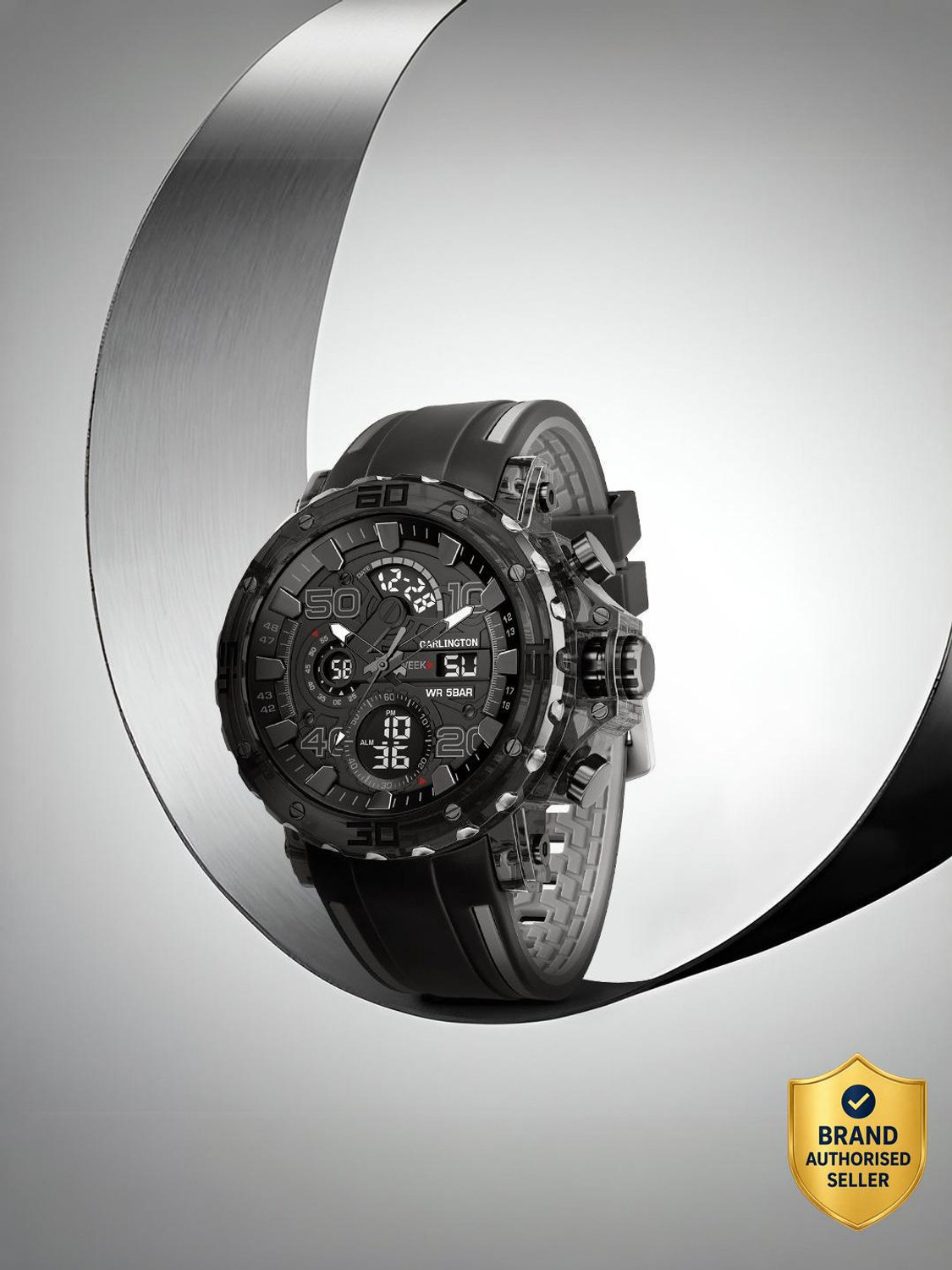Carlington CT 8136 Black Velocity Series Analog-Digital Watch - Image 1