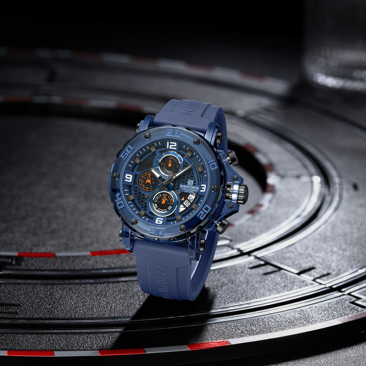 Image of NAVIFORCE Dominant Black with white Chronograph dial with Silicone strap Analog Watch - For Men 7123 Bold Sporty