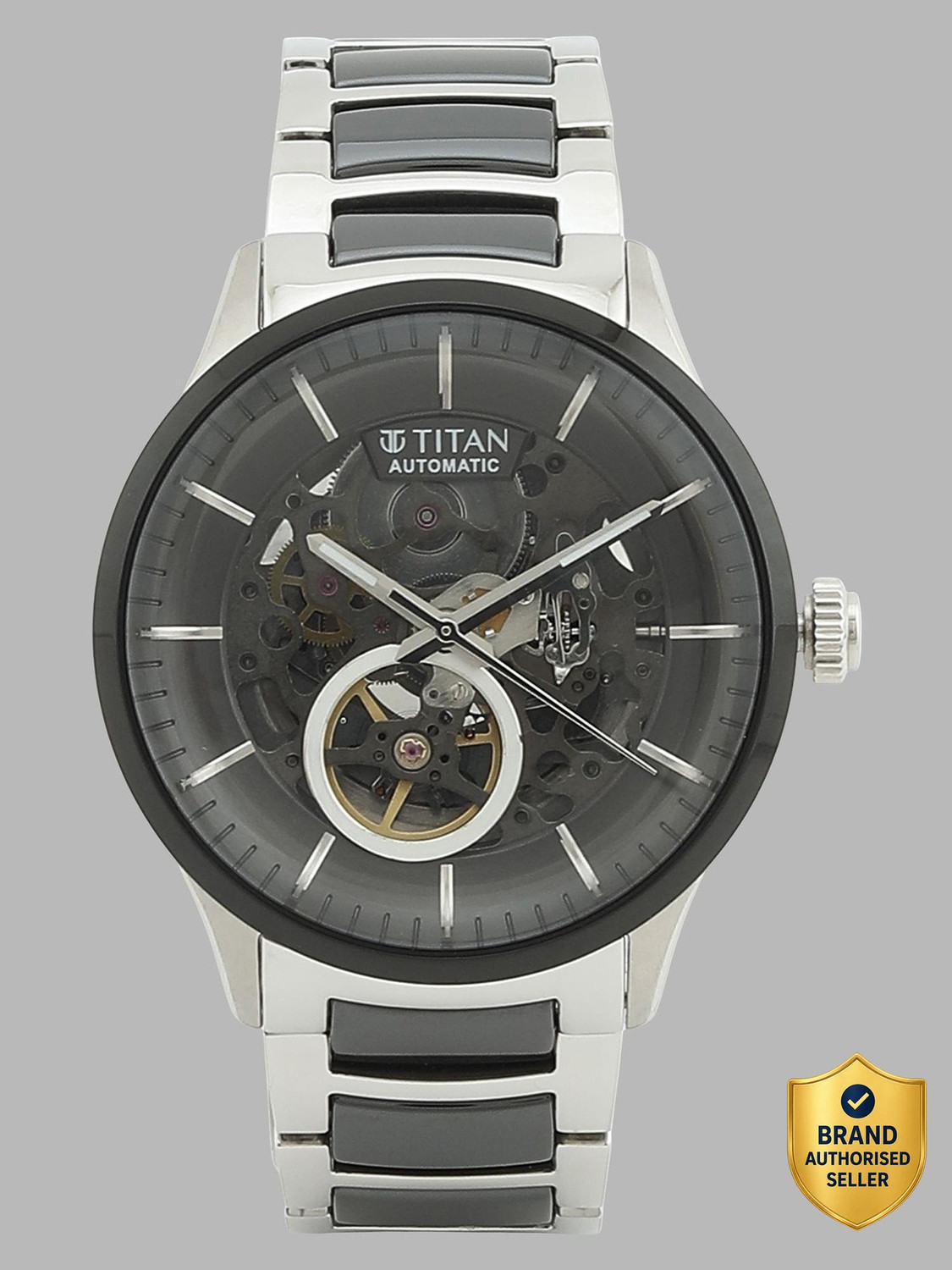 Titan Automatic Grey Dial Ceramic Strap Watch NT90174KD01 - Image 1