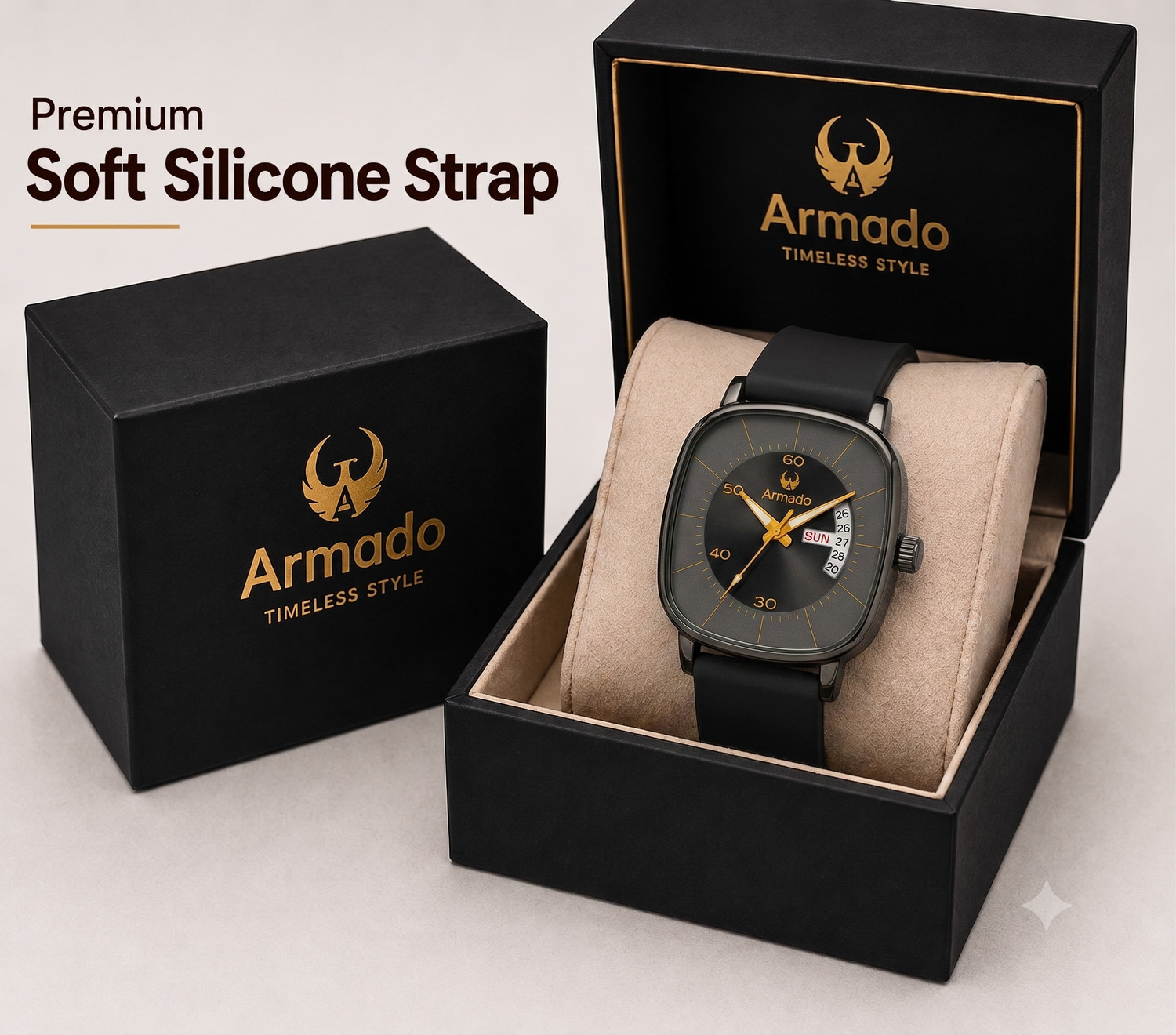 Armado Day And Date Wrist Watch for Boys | Office , party Wear Use Analog Watch - For Men 1281533-Black Veils - Image 1