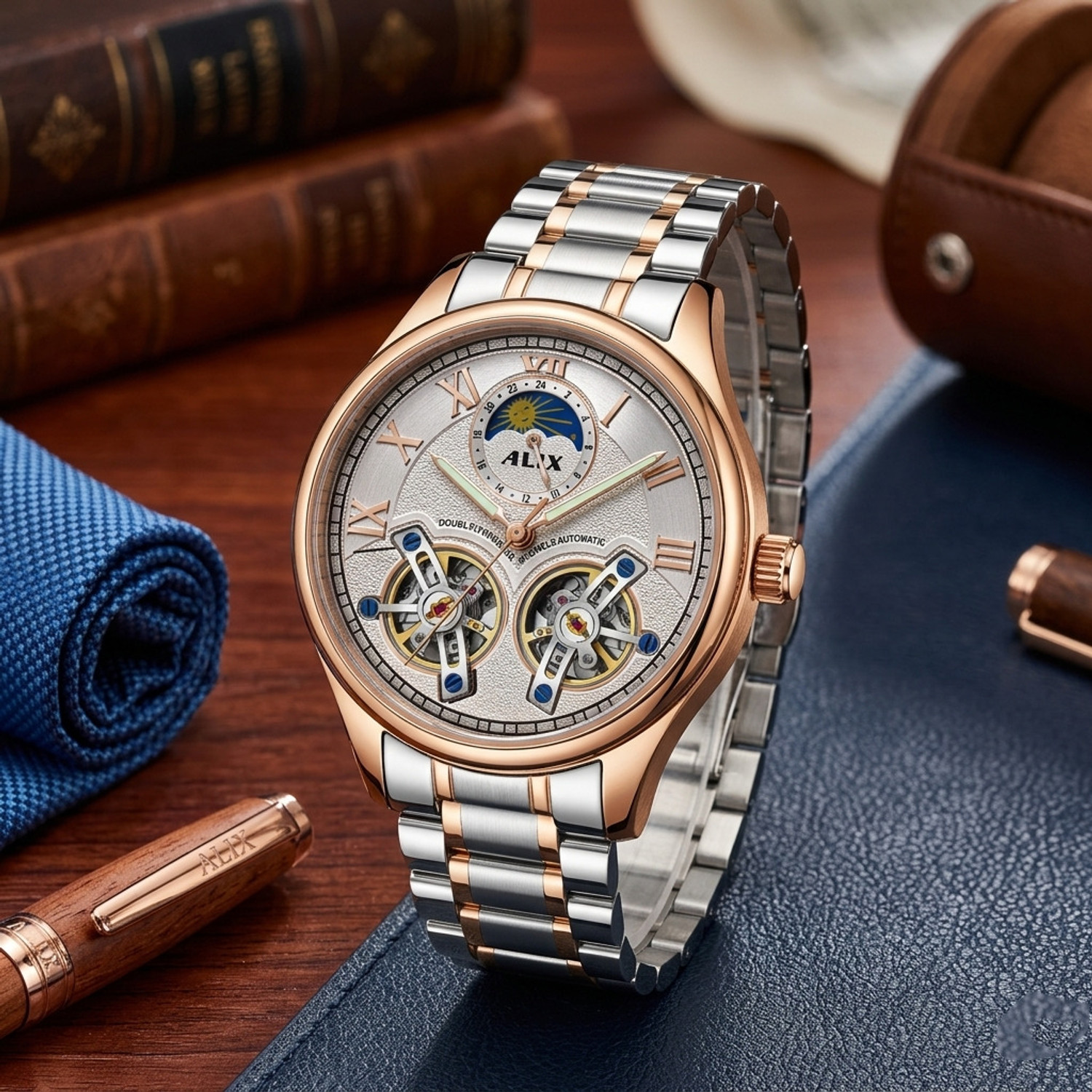 Image of Alix Silver Stainless Steel Sport Mechanical dial with working second chronograph Analog Watch - For Men AL2918 Classical Element