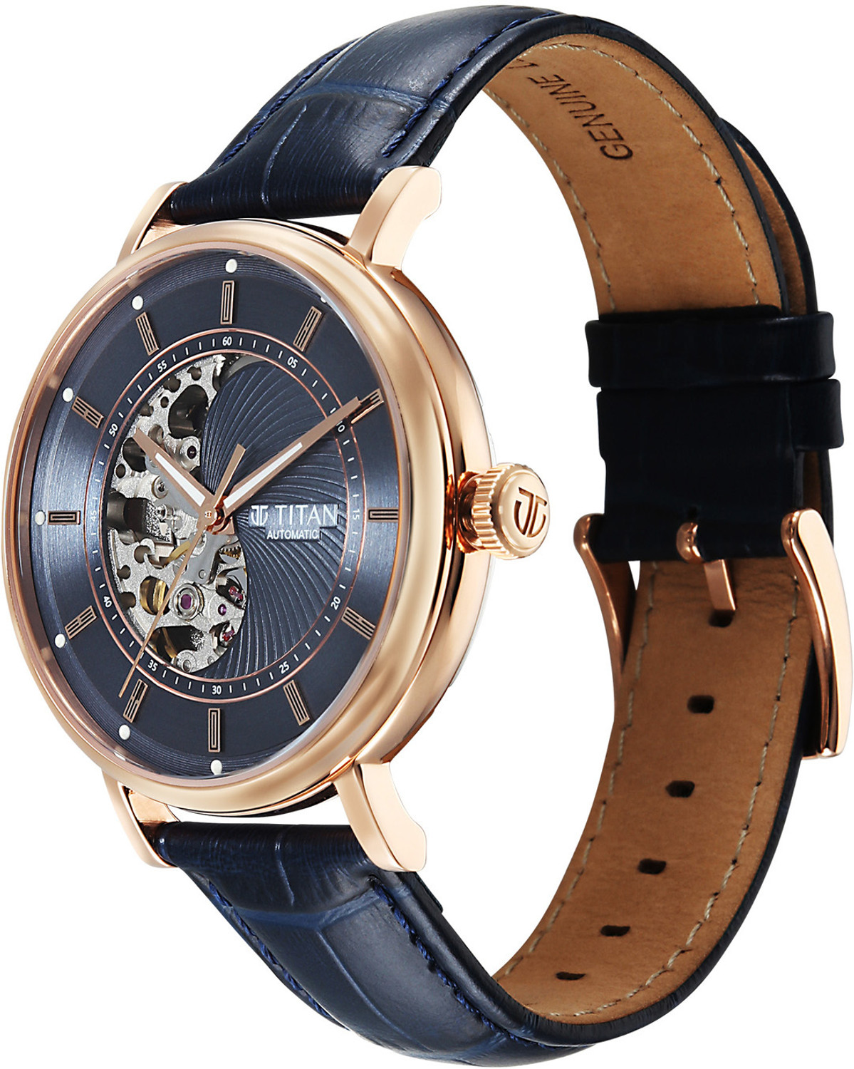 Image of Titan Ying Yang Automatic Blue Dial Blue Leather Strap Analog Watch - For Men 90222WL01